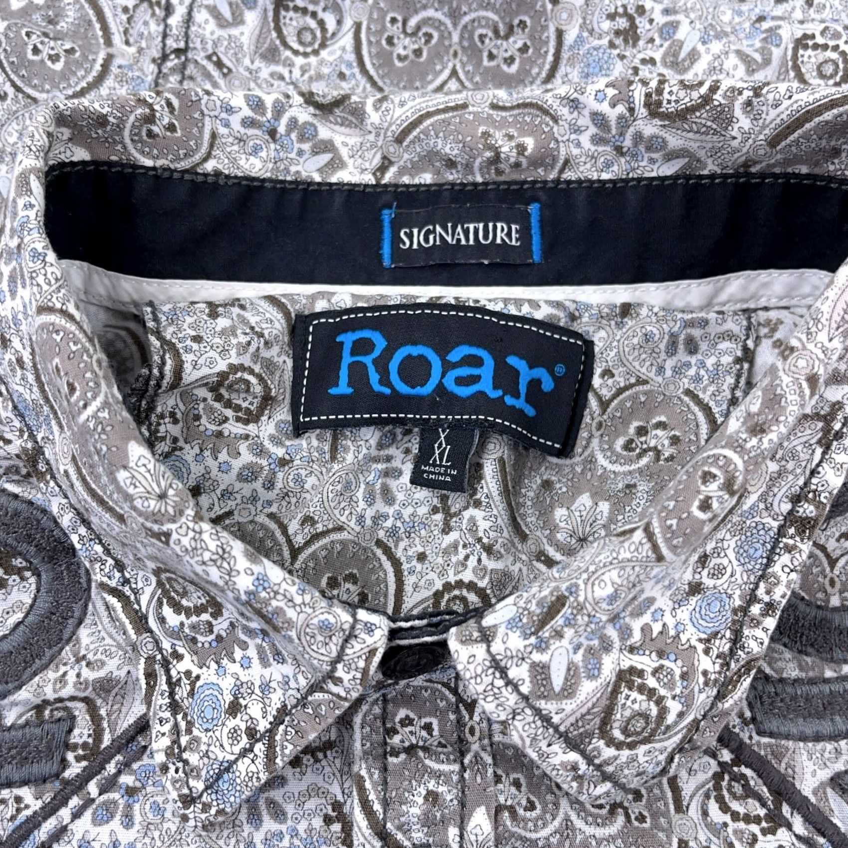 Roar Roar Shirt Men XL Gray Paisley Button Up Rockabilly Western Yoke Cross Punk MMA Size US XL / EU 56 / 4 - 5 Thumbnail
