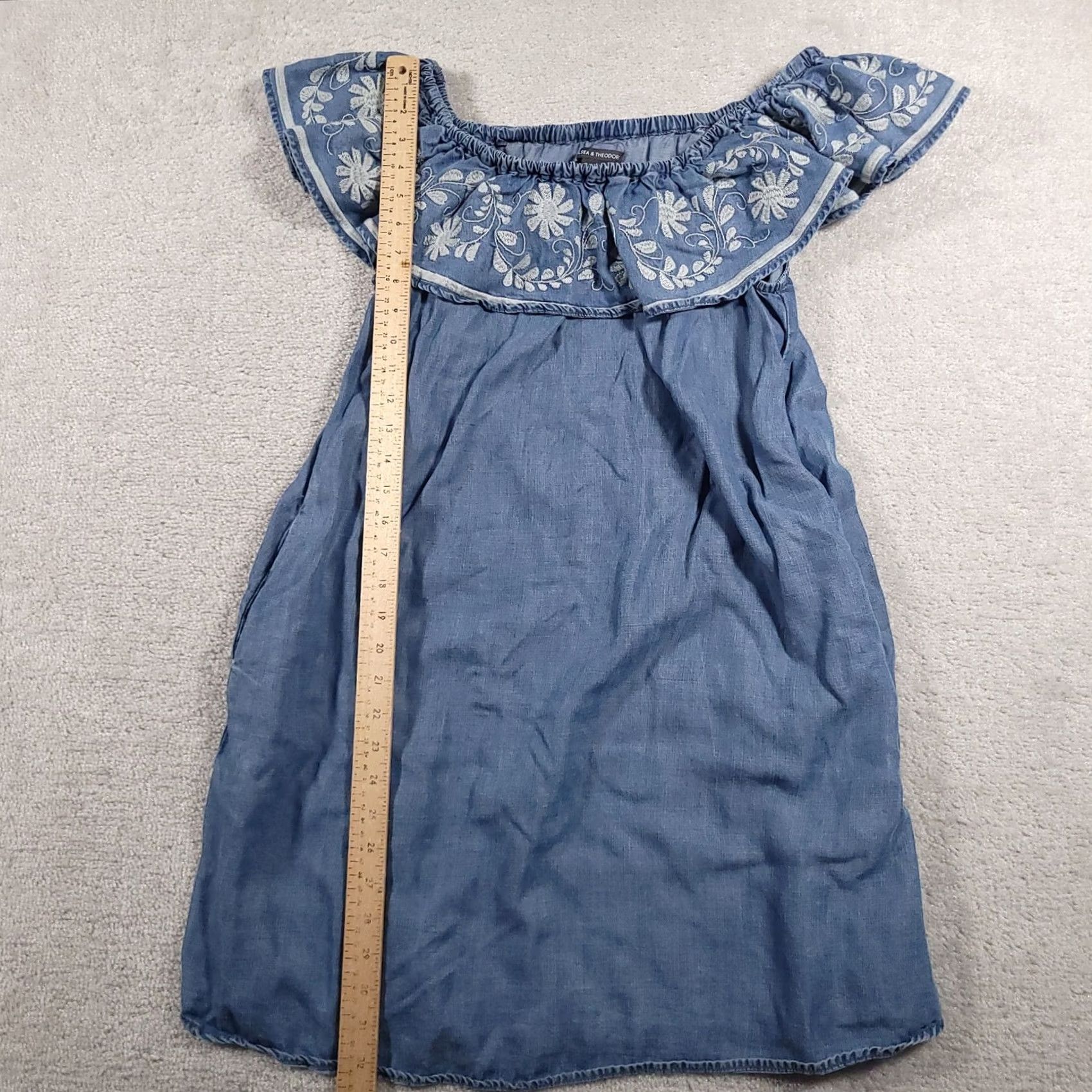 Vintage Chelsea & Theodore Dress Womens Large Blue Off Shoulder Embroidered Tencel Boho Size L / US 10 / IT 46 - 6 Thumbnail