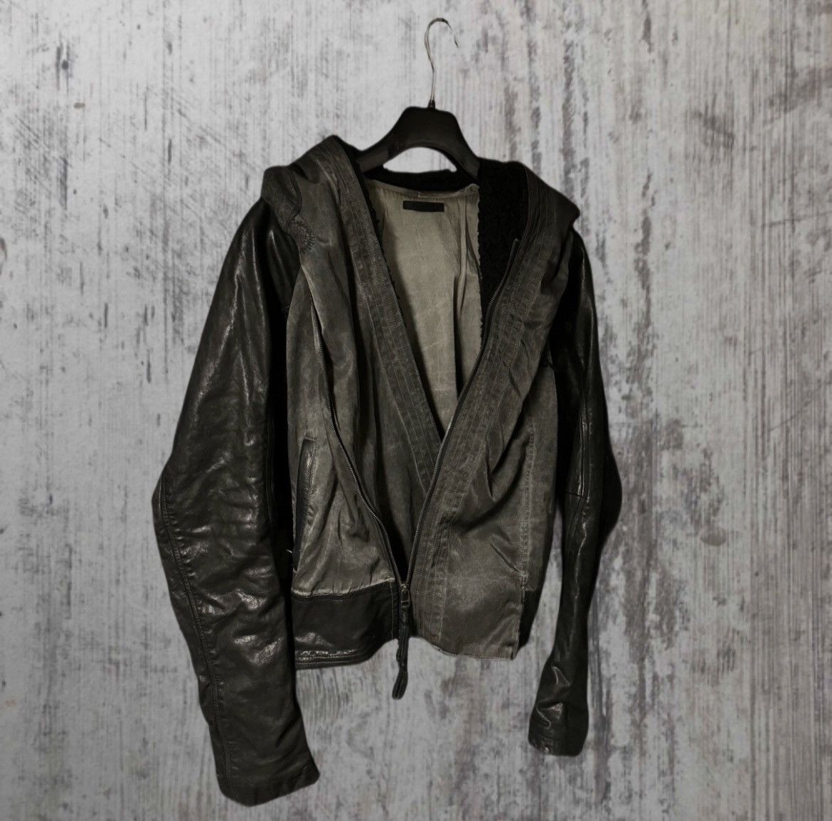 image of Kmrii Cow Hide Hooded Jacket in Black, Men's (Size Small)