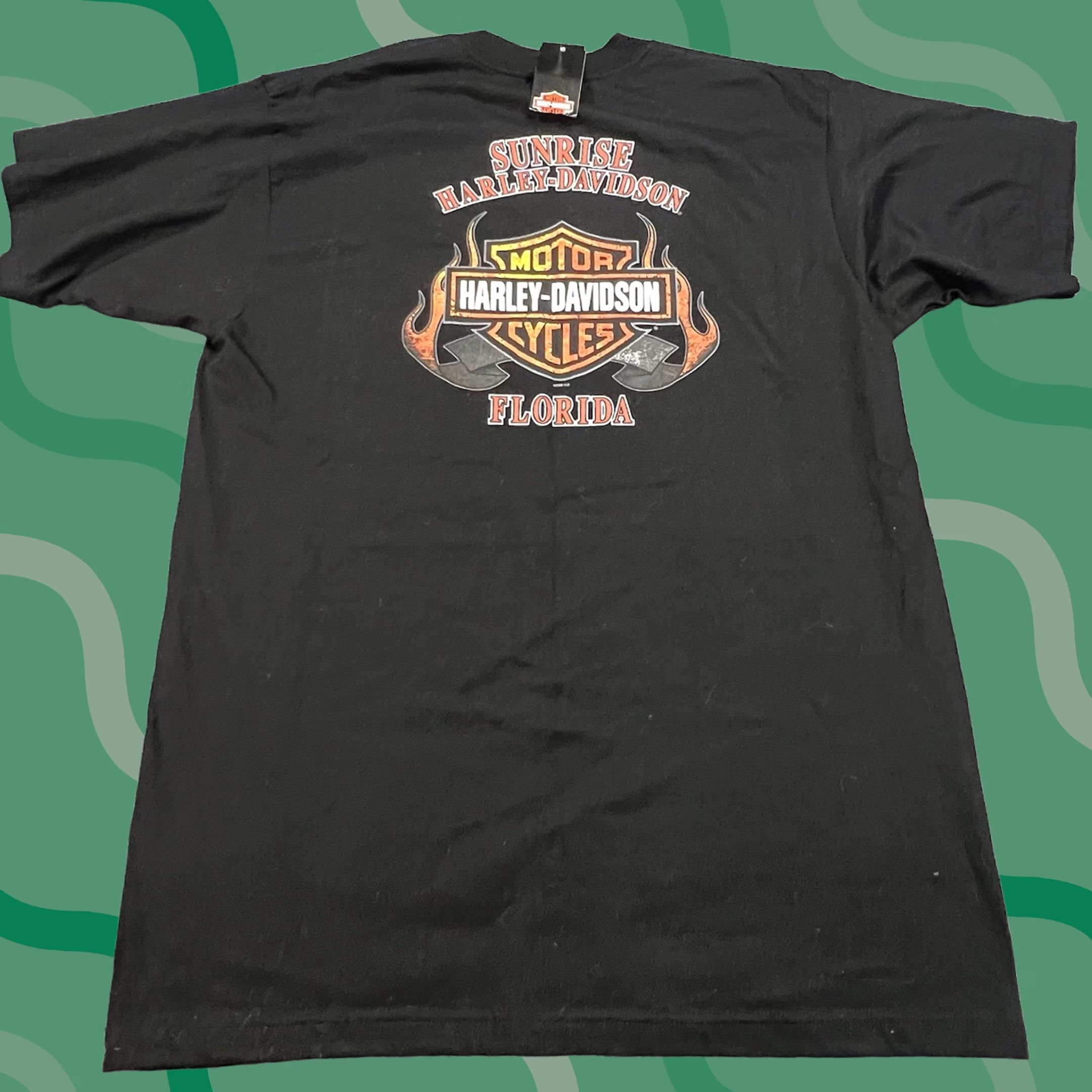 Harley Davidson VINTAGE Harley-Davidson Shirt XL Black USA Biker Motorcycle Sunrise Florida Tee NWT Men Distressed Logo 2000s Size US XL / EU 56 / 4 - 1 Thumbnail