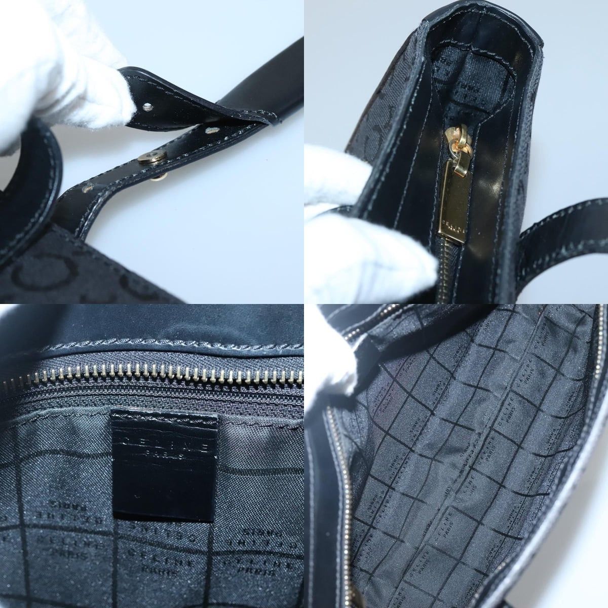 Celine CELINE C Macadam Canvas Tote Bag Black Gold Size ONE SIZE - 11 Thumbnail