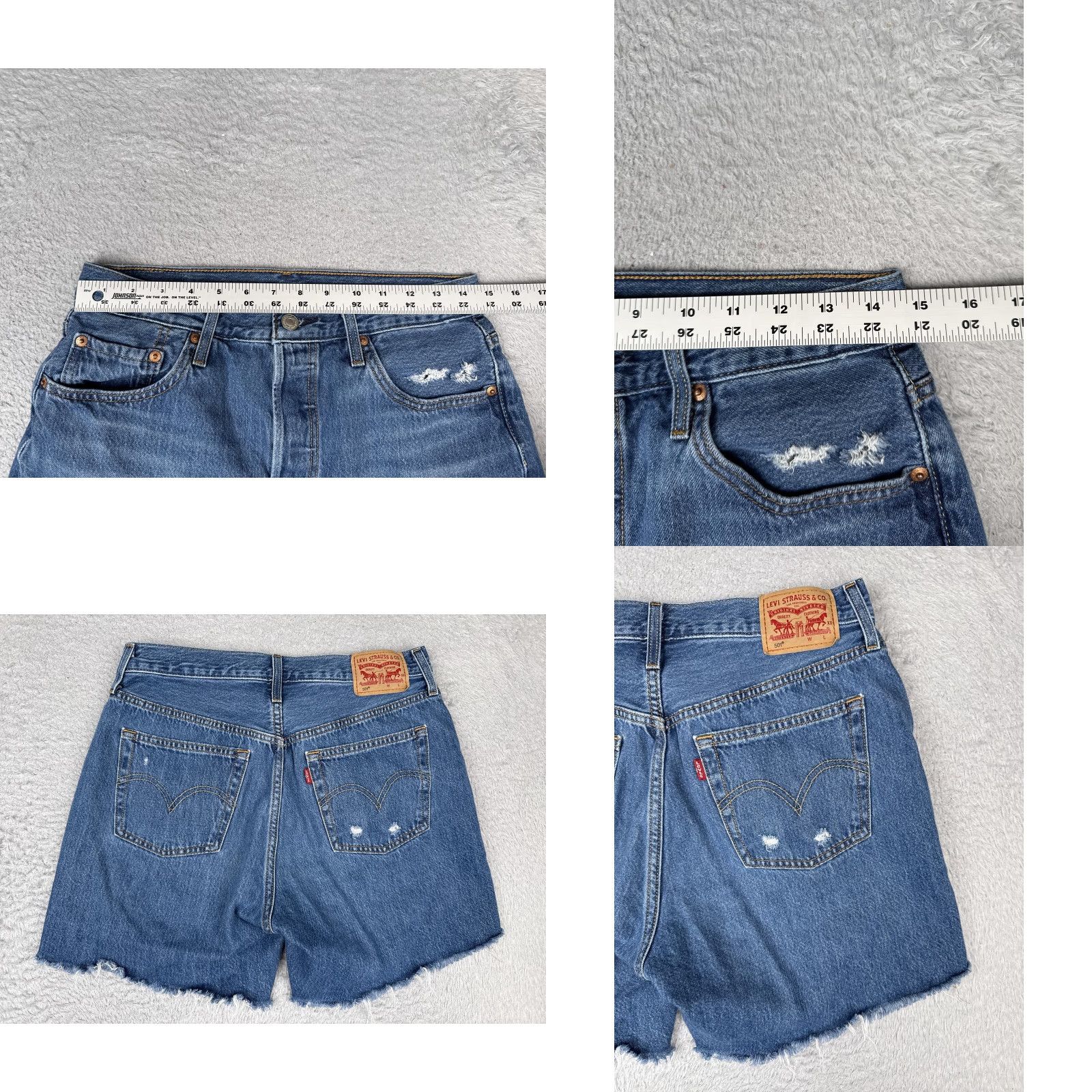 Levi's Levi's 501 Shorts Womens 29x6 Blue High Rise Button Fly Distressed Cut-Off Denim Shorts Size 29" - 9 Thumbnail