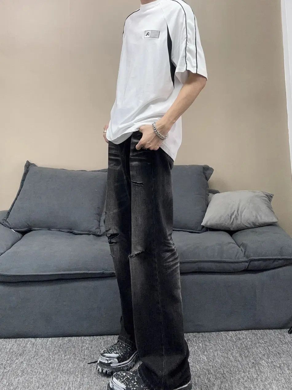 Japanese Brand Retro straight leg slightly flared distressed jeans Size US 32 / EU 48 - 4 Thumbnail