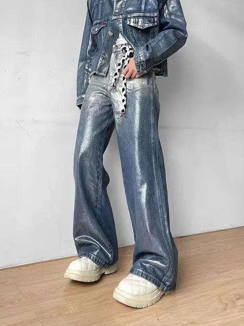 Japanese Brand × Jean Liquid metallic baggy casual denim pants Size US 32 / EU 48 - 2 Thumbnail