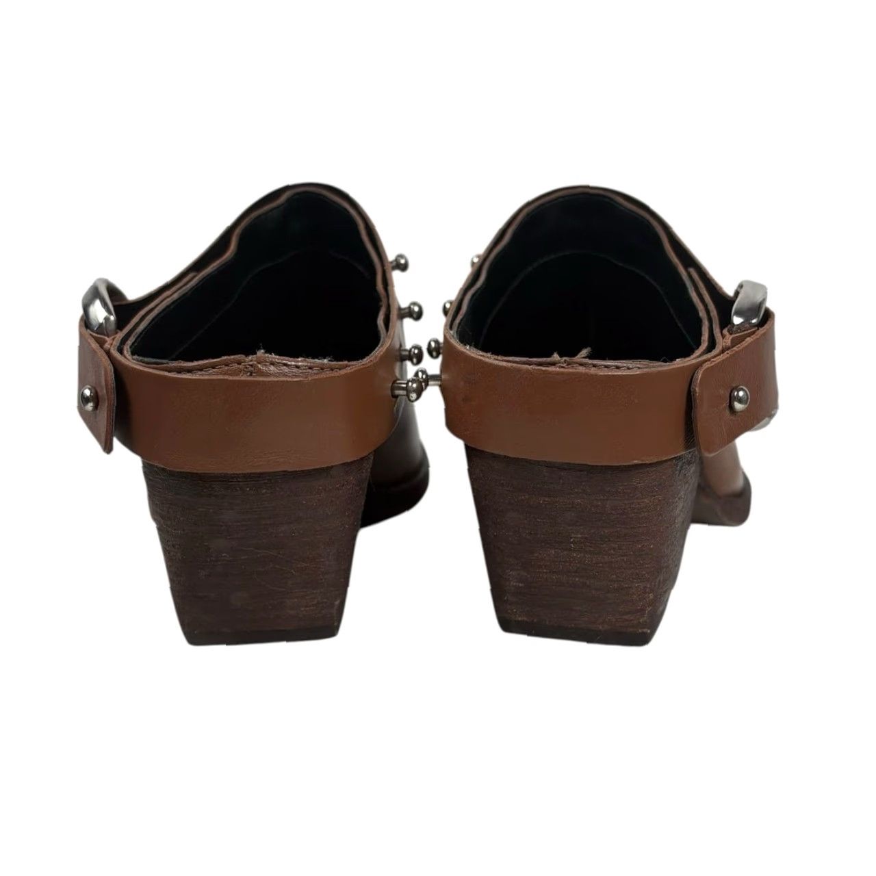 Vintage Golo Women's Woody Studded Leather Mule Booties Bootie 8 Cognac Brown High Heel 3" Casual Fall Spring Bohemian Southwestern Womens Size US 8 / IT 38 - 6 Thumbnail