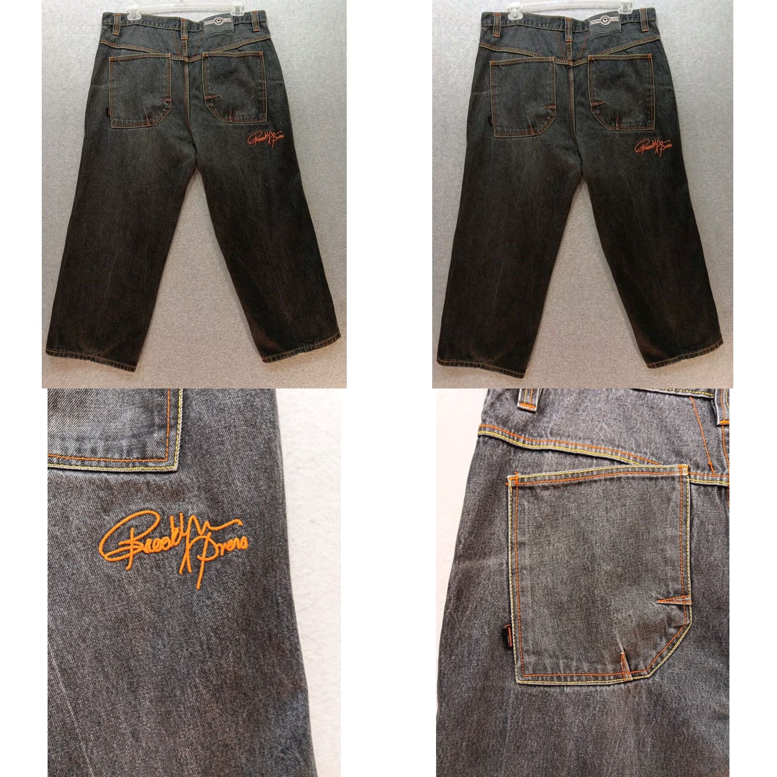 Express VINTAGE Brooklyn Xpress Wide-Leg Denim Jeans SZ 40x30 Black Embroidered Baggy Y2K Mens Size US 40 / EU 56 - 8 Thumbnail