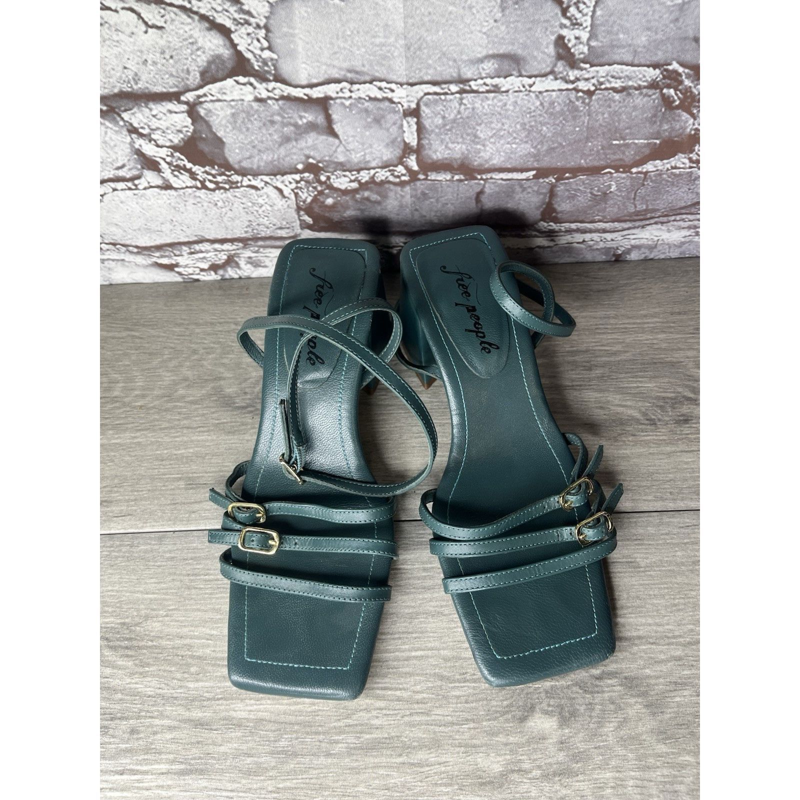 Free People Free People Niki Oasis Teal Blue Leather Strappy Block Heel Size US 8 / IT 38 - 1 Thumbnail