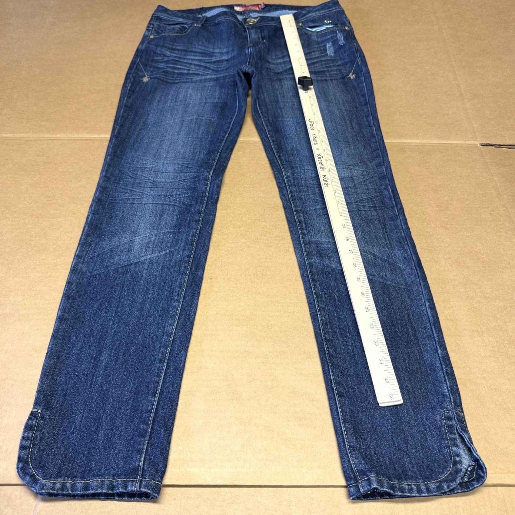 Vintage Apple Bottoms Jeans Juniors 13/14 Blue Low Rise Slim Straight Distressed Stretch Denim Jeans Size 34" / US 12 / IT 48 - 5 Thumbnail