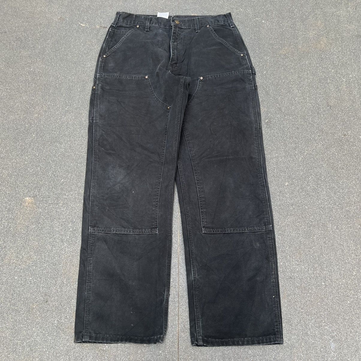 【鬼フェード】Carhartt ダブルニー USA製 ブラック ヒゲ 36x29 鬼フェード】Carhartt ダブルニー USA製 ブラック ヒゲ 36x29