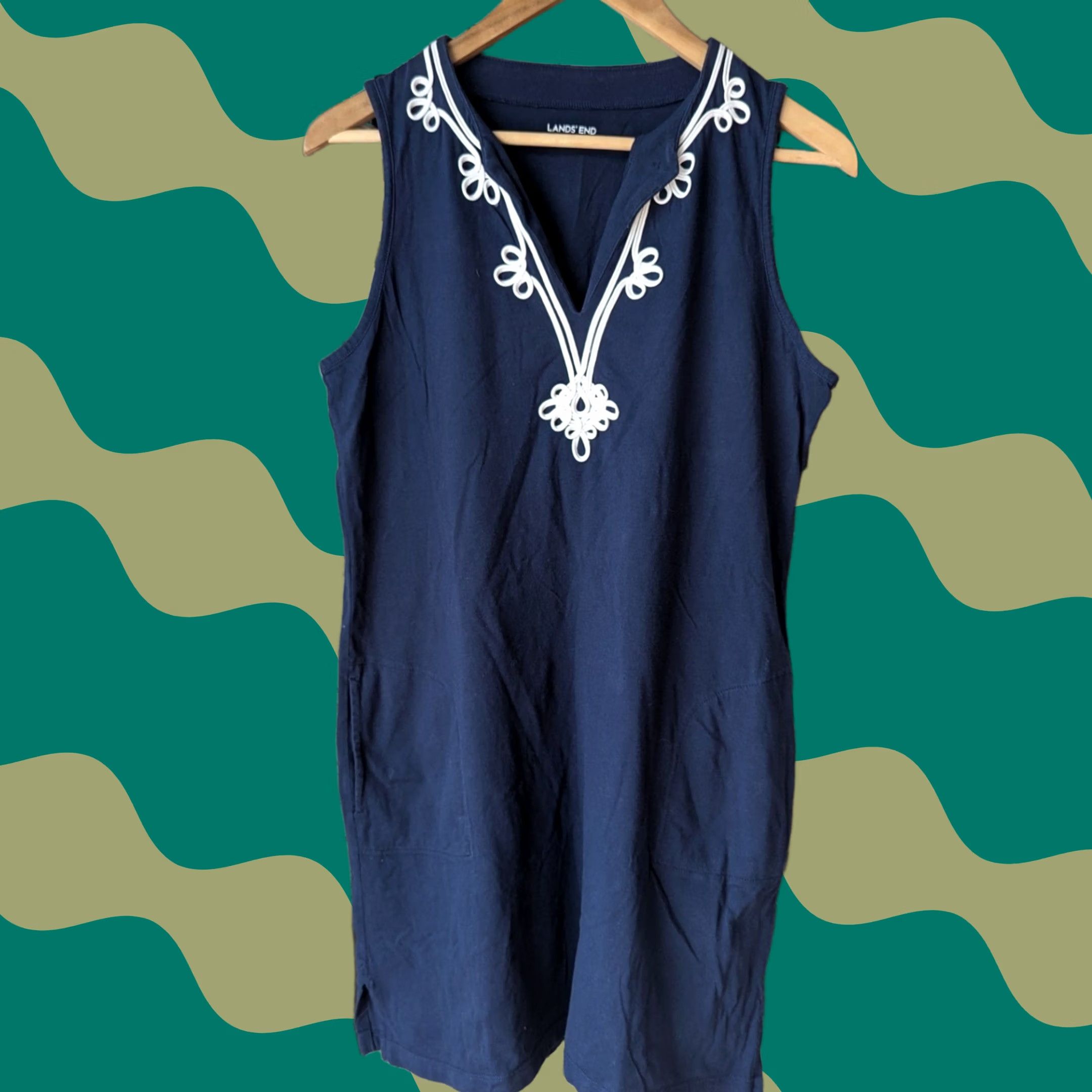 Lands' End Lands' End Womens Navy Blue Soutache Embroidered Sleeveless Cotton Dress Sz S 6-8 90s Nautical Vacation Beach Casual Slim Size S / US 4 / IT 40 - 1 Thumbnail