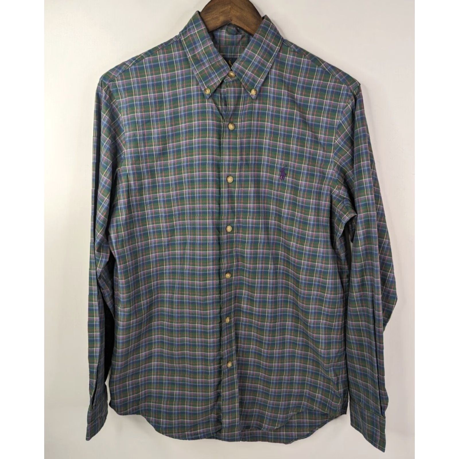 Ralph Lauren Ralph Lauren Button-Down Shirt Plaid Long Sleeve Navy Blue / Green Men's Small Shirt Size US S / EU 44-46 / 1 - 2 Thumbnail