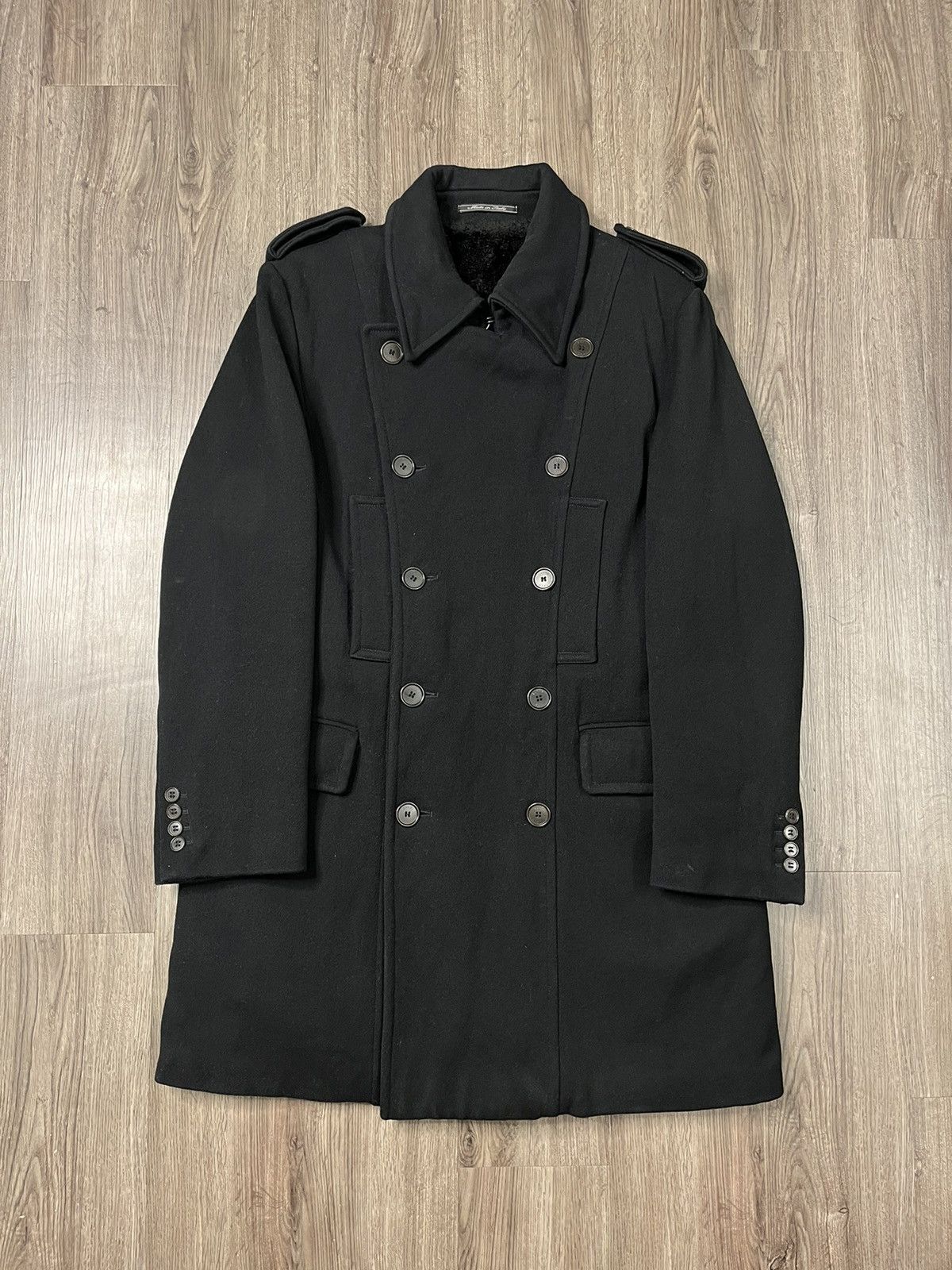 image of Vintage Tom Ford Gucci Wool Long Black Coat Peacoat, Men's (Size Medium)