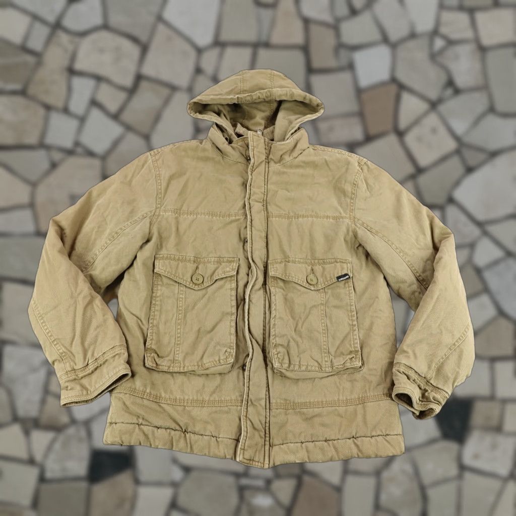 Quiksilver Quiksilver Jacket Mens Medium Brown Canvas Quilted Full Zip Hooded Insulated Lined Pockets Workwear Casual Travel Size US M / EU 48-50 / 2 - 1 Thumbnail