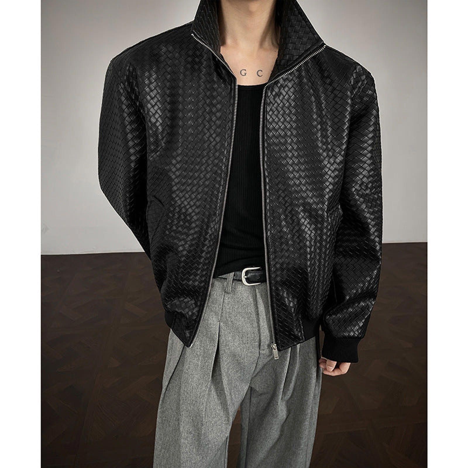 Japanese Brand Woven Pattern Leather Jackets, Zip-Up Fit Size US L / EU 52-54 / 3 - 6 Thumbnail