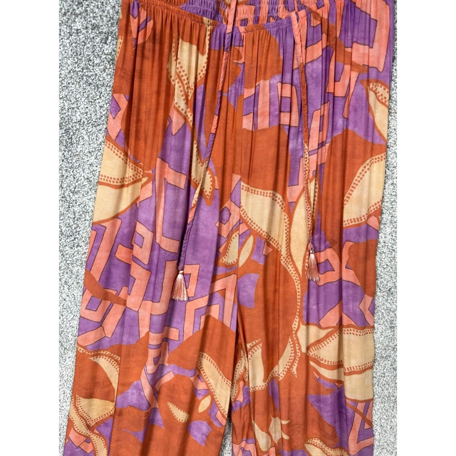 Venus Venus x Lascana Jumpsuit M Smocked Wide Leg Tassels Retro 70s Hippie Festival Womens Size 32" / US 10 / IT 46 - 2 Thumbnail