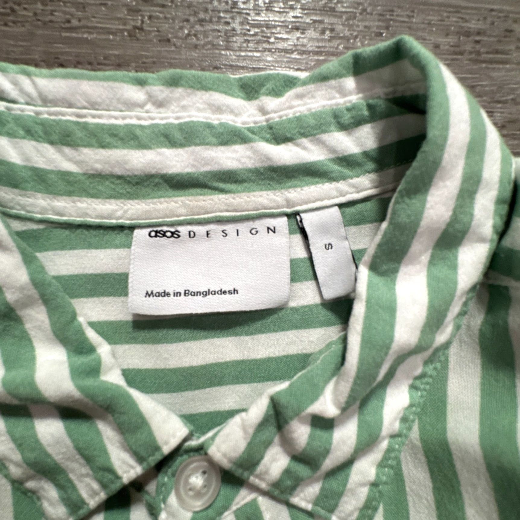 Asos ASOS Shirt Mens Small Green Stripe Viscose Short Sleeve Button UP Costal Adult Size US S / EU 44-46 / 1 - 3 Thumbnail