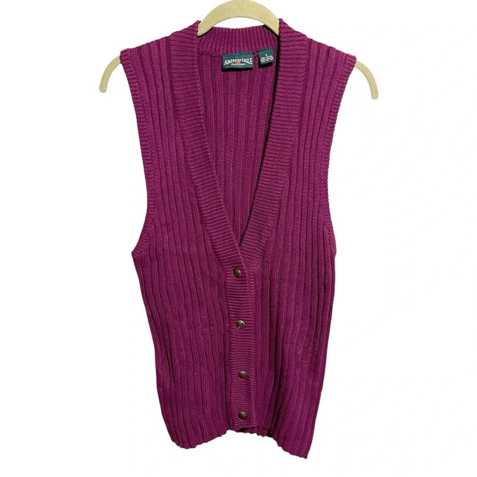 American Eagle Outfitters Y2K Vtg American Eagle Magenta Knit Sweater Vest S Cabincore Size S / US 4 / IT 40 - 1 Thumbnail