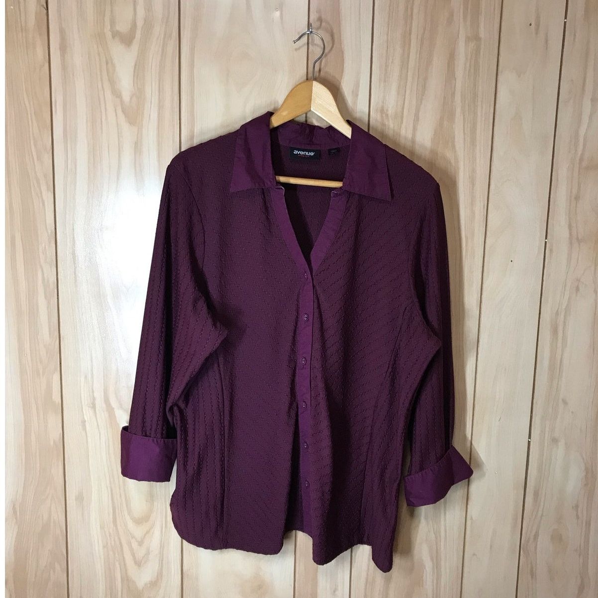 Avenue Avenue Stretch Purple Collared V-Neck Long Sleeve Top 18/20 Size XXL / US 16-18 / IT 52-54 - 1 Thumbnail