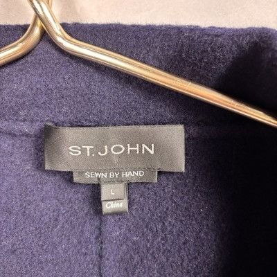 St. John St. John Womens Sz L Navy Wool Angora Cashmere Coat Leather Size L / US 10 / IT 46 - 2 Thumbnail