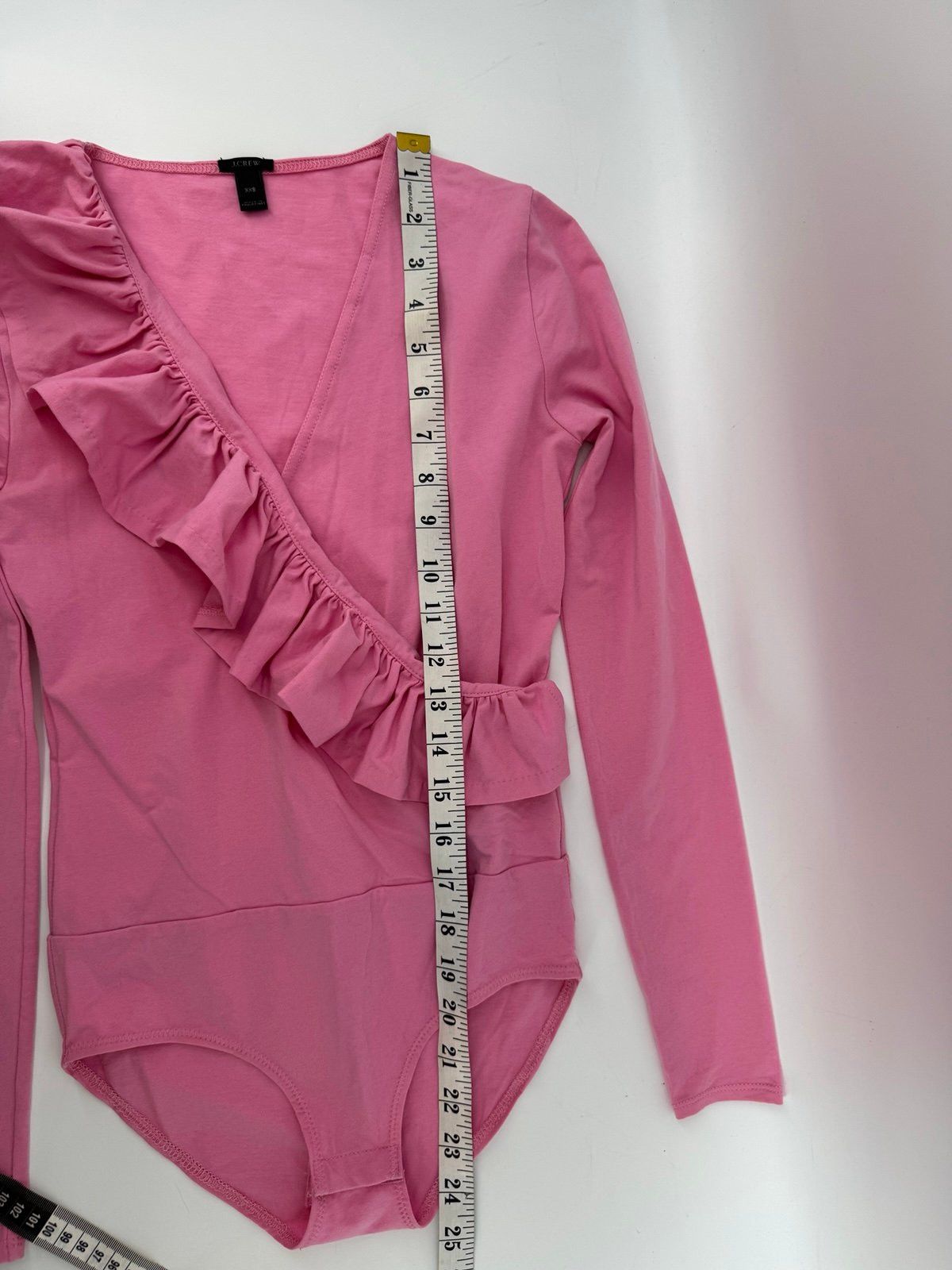 J.Crew J.Crew Pink Ruffle-Front Wrap V-Neck Bodysuit XXS Size XXS / US 00 / IT 34 - 3 Thumbnail