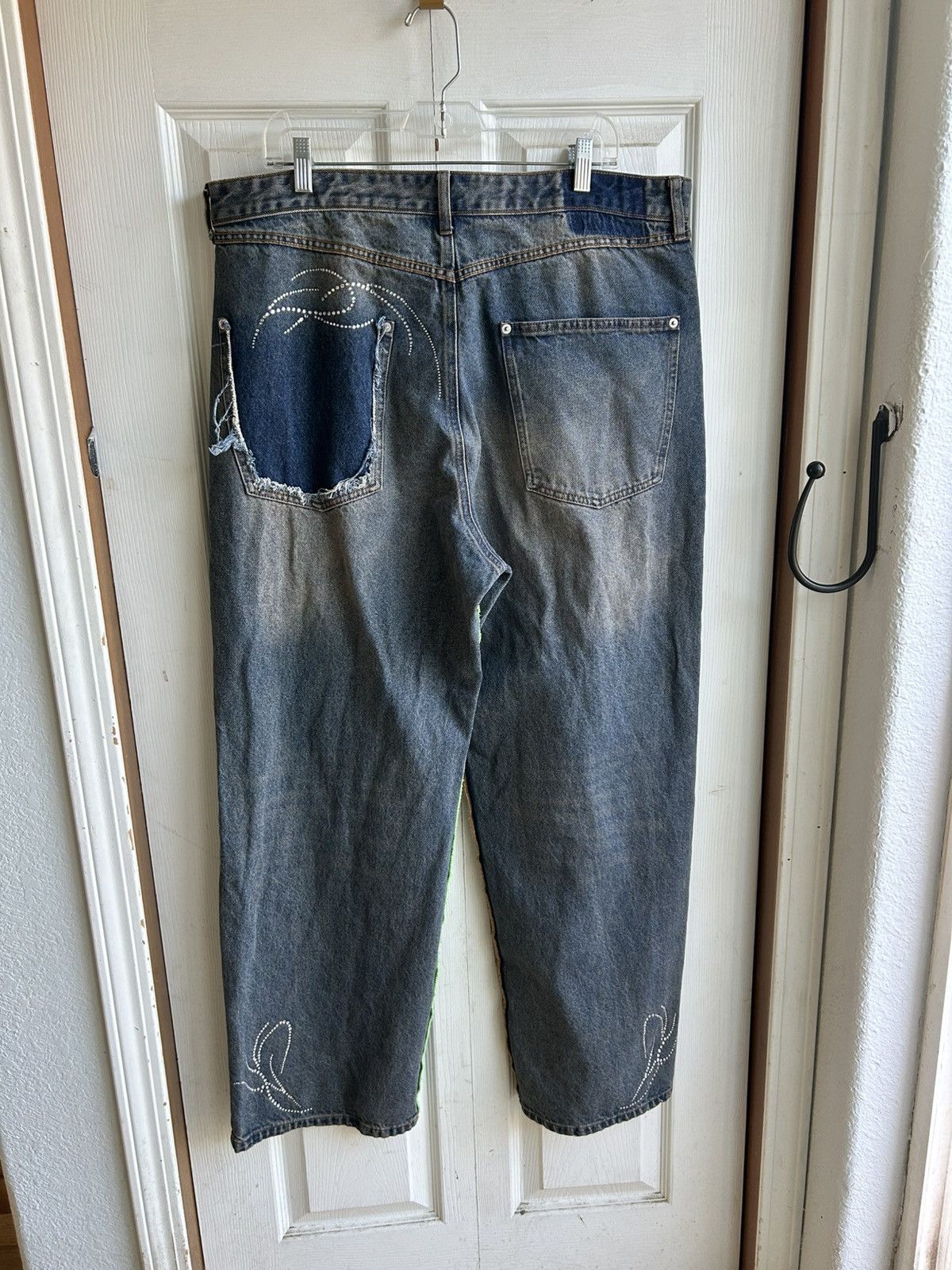 Heron Preston Heron Preston H2 Rhinestone Baggy Denim Jeans Size 36 x 32 Size US 36 / EU 52 - 4 Thumbnail