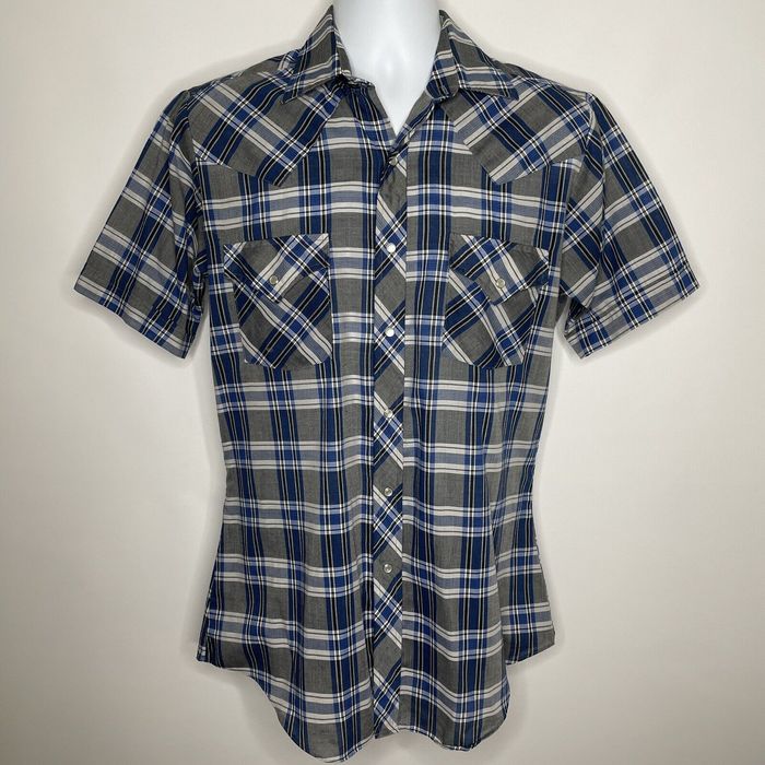 Vintage 70s Sheplers Gray Blue Plaid Pearl Snap Western Shirt | Grailed