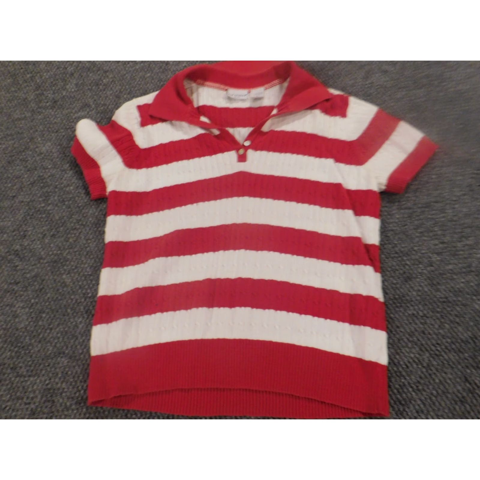 Vintage Kim Rogers Womens Blouse PL Petited Red Striped polo pullover stretch Size L / US 10 / IT 46 - 4 Thumbnail