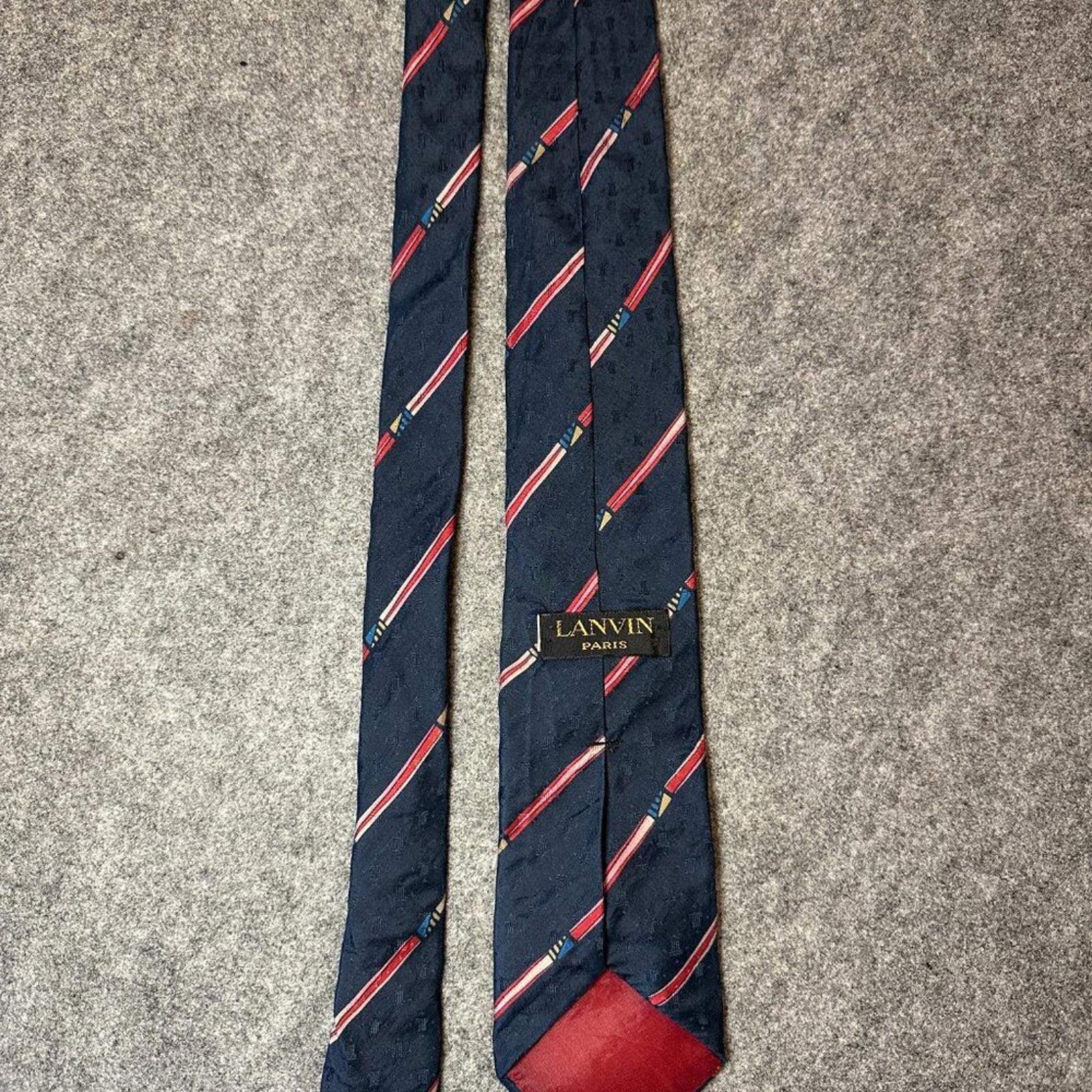Lanvin Vintage Lanvin Paris Men’s Silk Tie – Navy with Red Stripe Size ONE SIZE - 6 Thumbnail