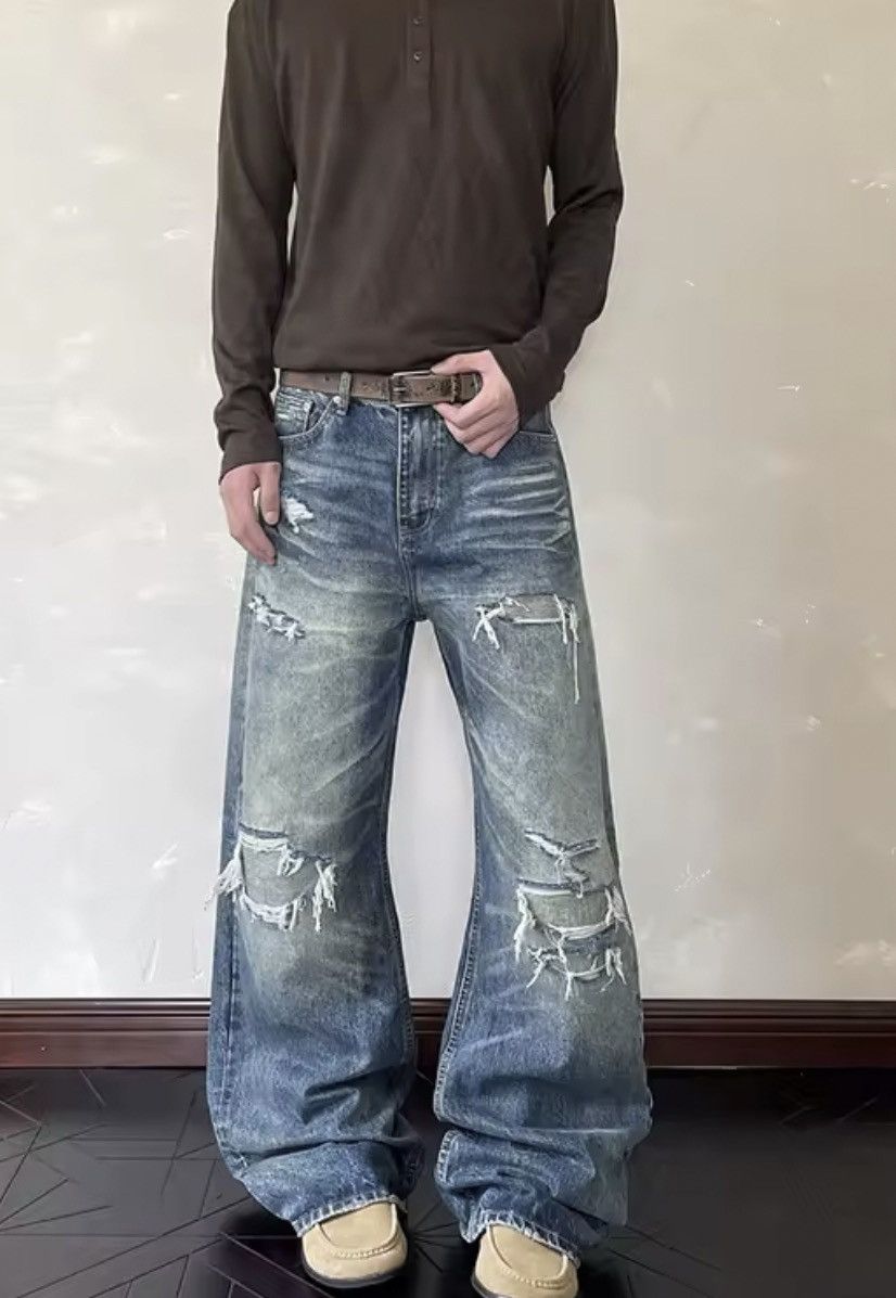 Other HEAVY Distressed Ultra-Baggy Denim - Y2K Stacked Fit Size US 33 - 4 Thumbnail