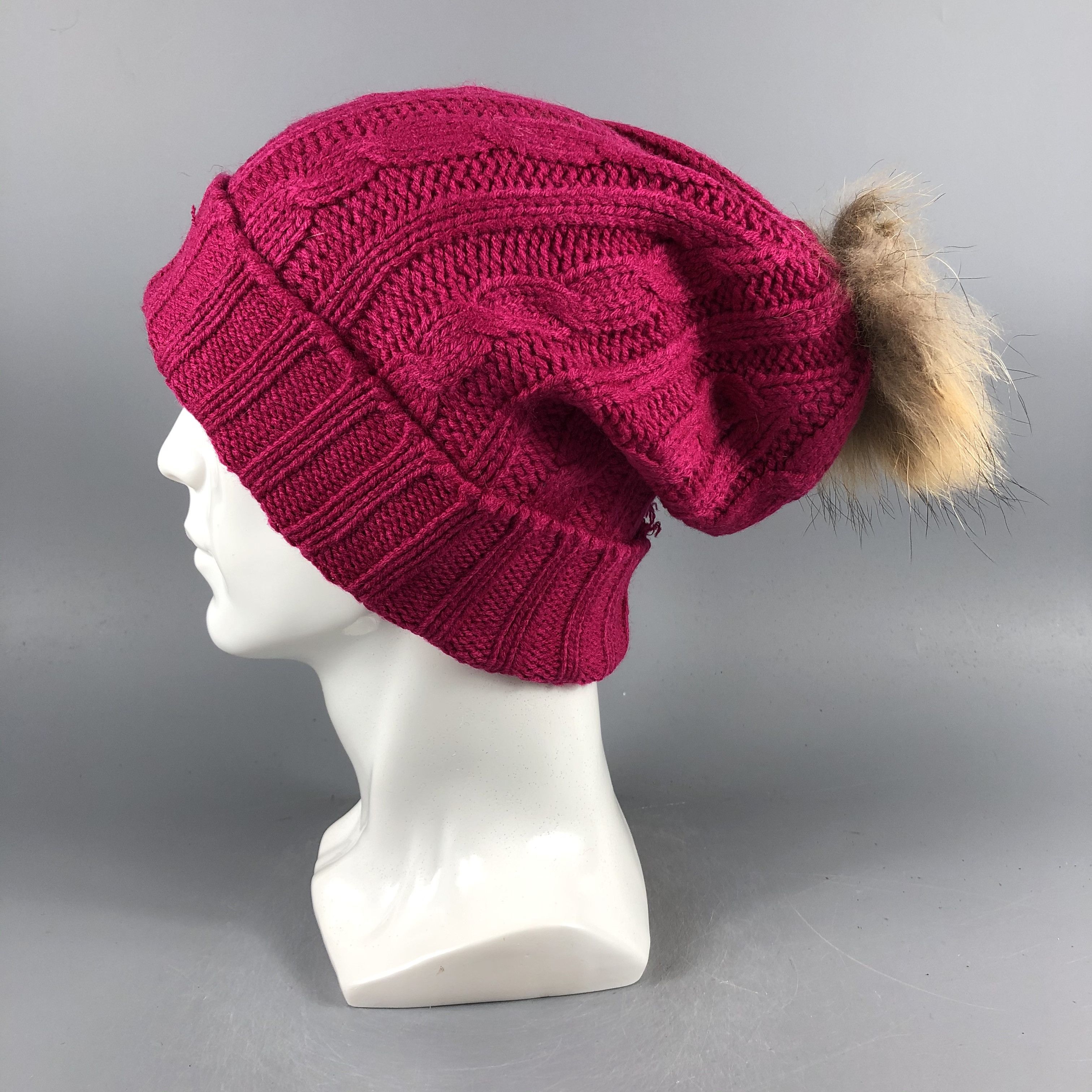 Vintage Cable Knit Slouchy Pink Beanie Snow Hat Snow Cap -D1262 Size ONE SIZE - 1 Thumbnail