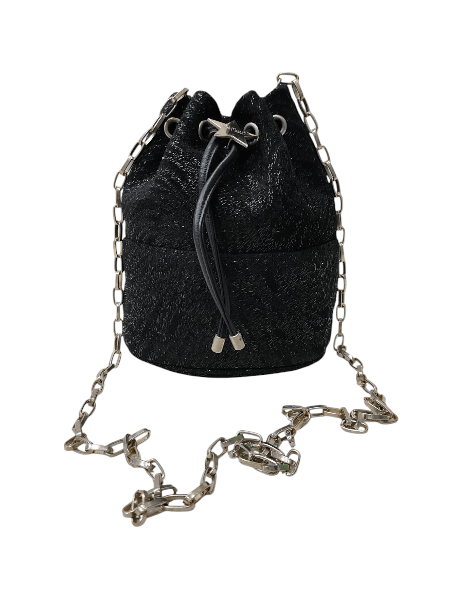 Bob Mackie Silver Leopard Pattern Suede Mini Bucket Bag in Black, Women's