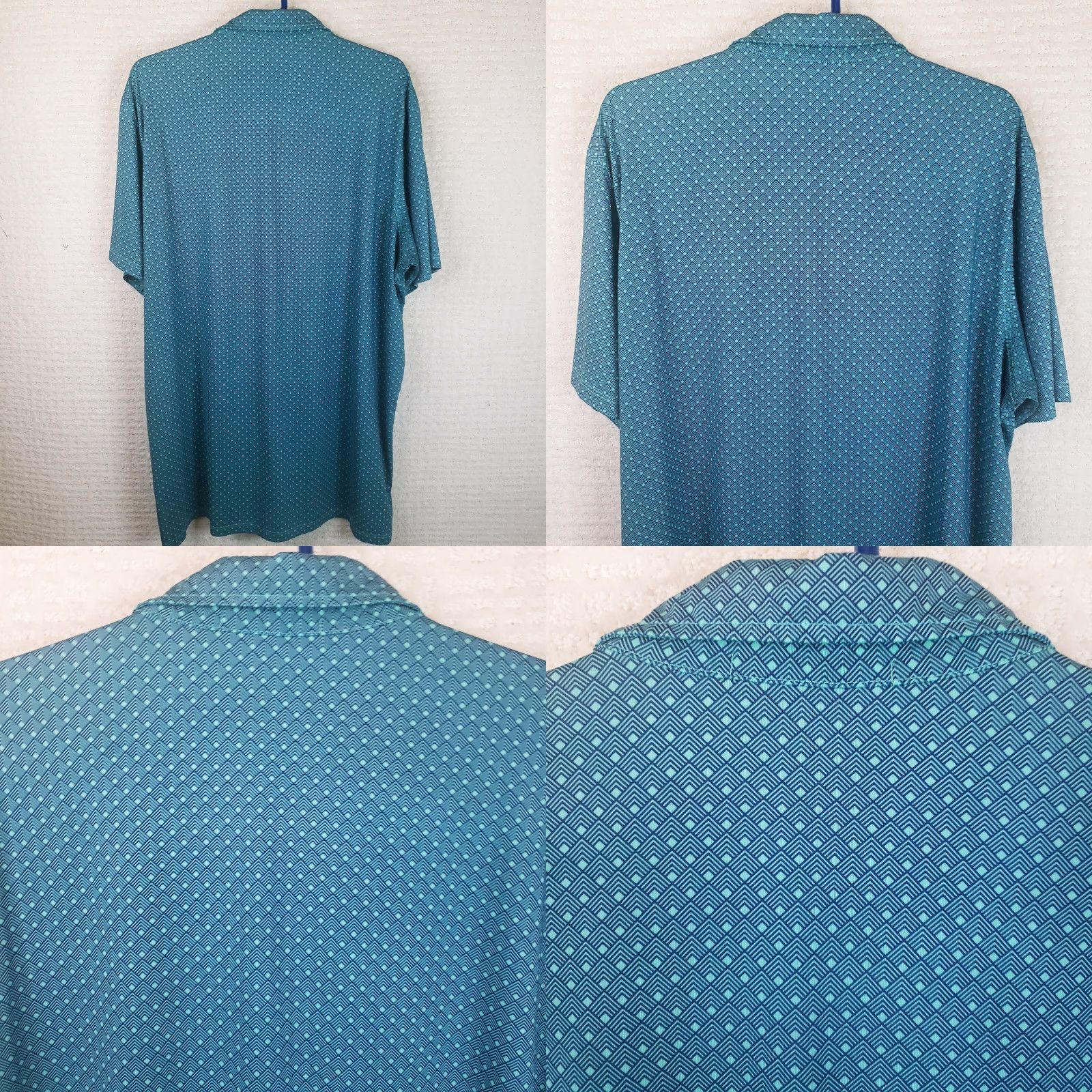 Vintage Greyson Polo Shirt Mens XL Blue Green Geometric Pattern Feather Logo Golf Performance Stretch Short Sleeve Polo Size US XL / EU 56 / 4 - 8 Thumbnail