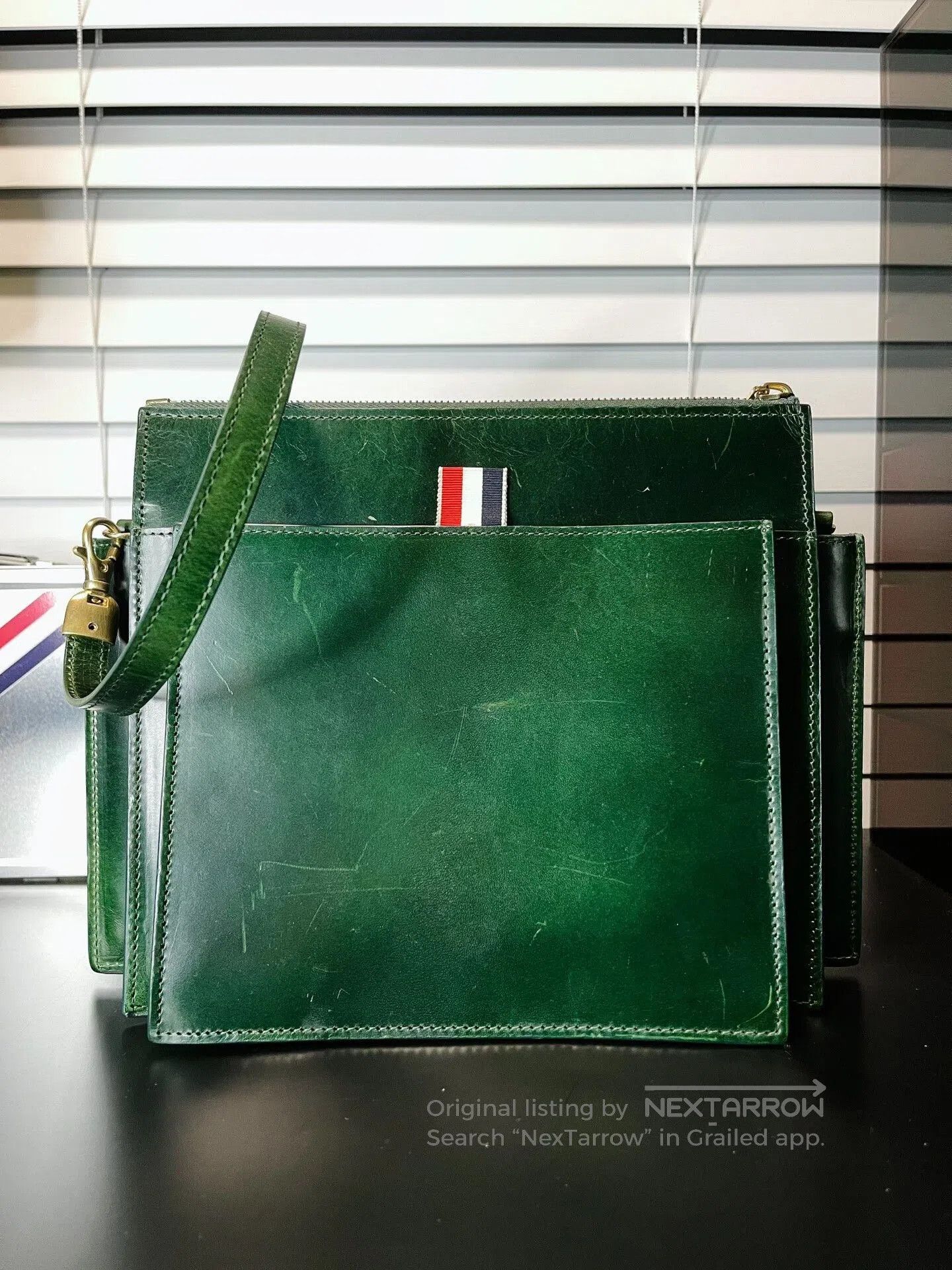 Thom Browne Green Shoulder Bag Clutch.