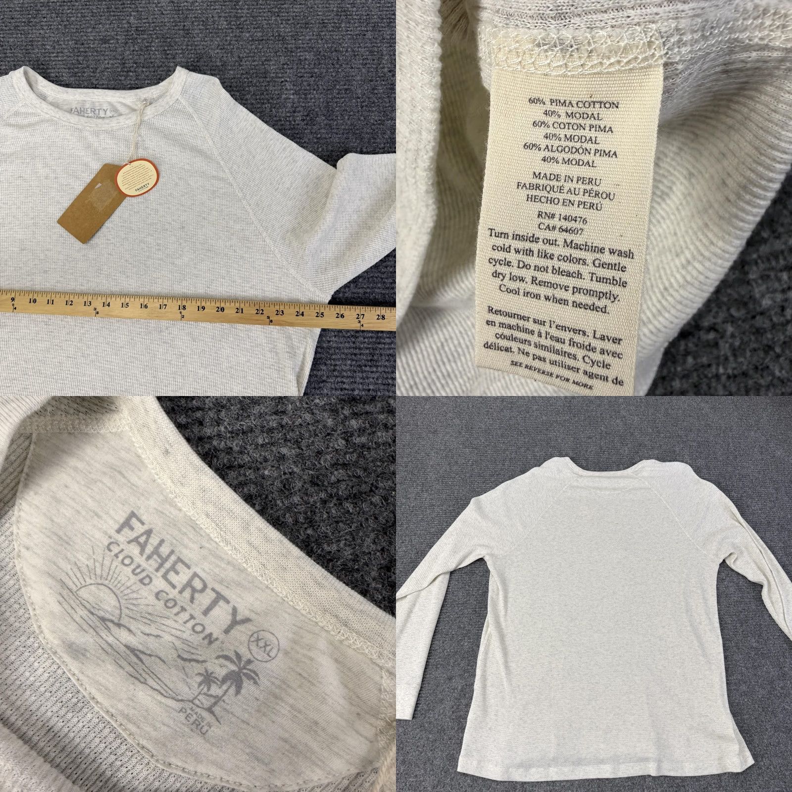 Faherty Faherty Shirt Mens 2XL White Cloud Cotton Thermal Waffle Knit Long Sleeve Tee Size US XXL / EU 58 / 5 - 8 Thumbnail