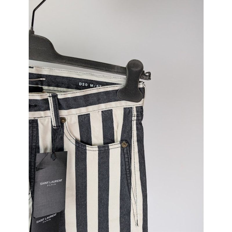 Saint Laurent Paris o1rshd1 Fold Bespoke Stripe Straight Denim Jeans Black/White Size US 30 / EU 46 - 5 Thumbnail