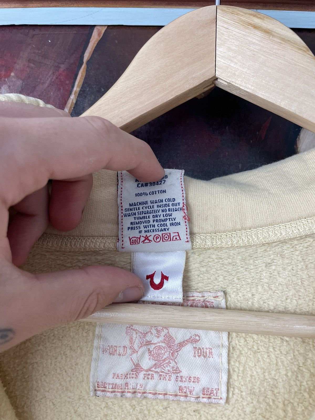 True Religion Y2k Rare Beige Zip Hoodie Drip Spellout Hype