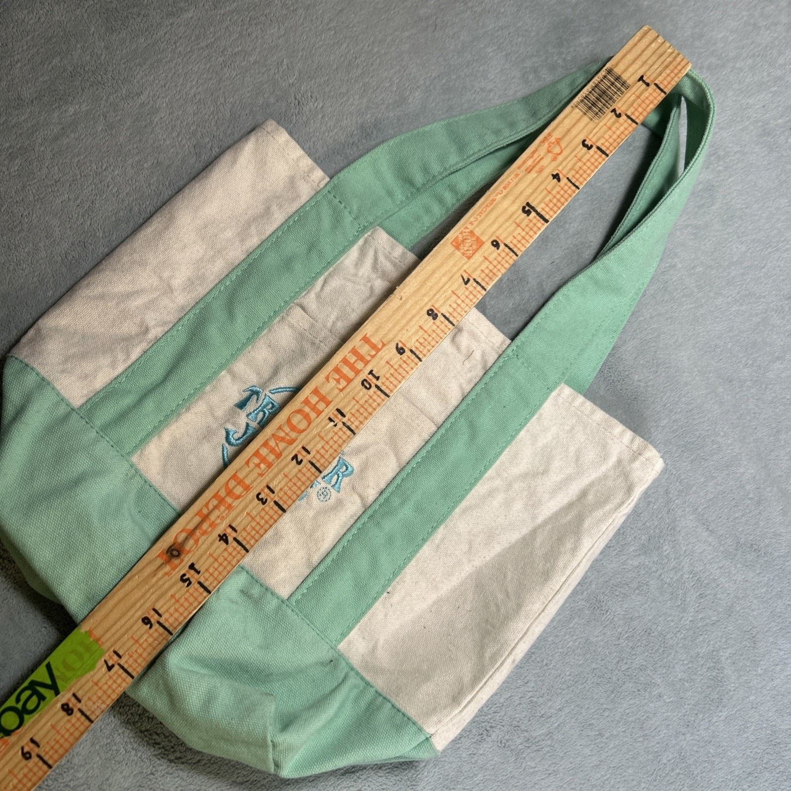 Boston Traders Trader Joes Mini Tote Bag 10x12 Teal Green Light Blue Hand Size ONE SIZE - 9 Thumbnail