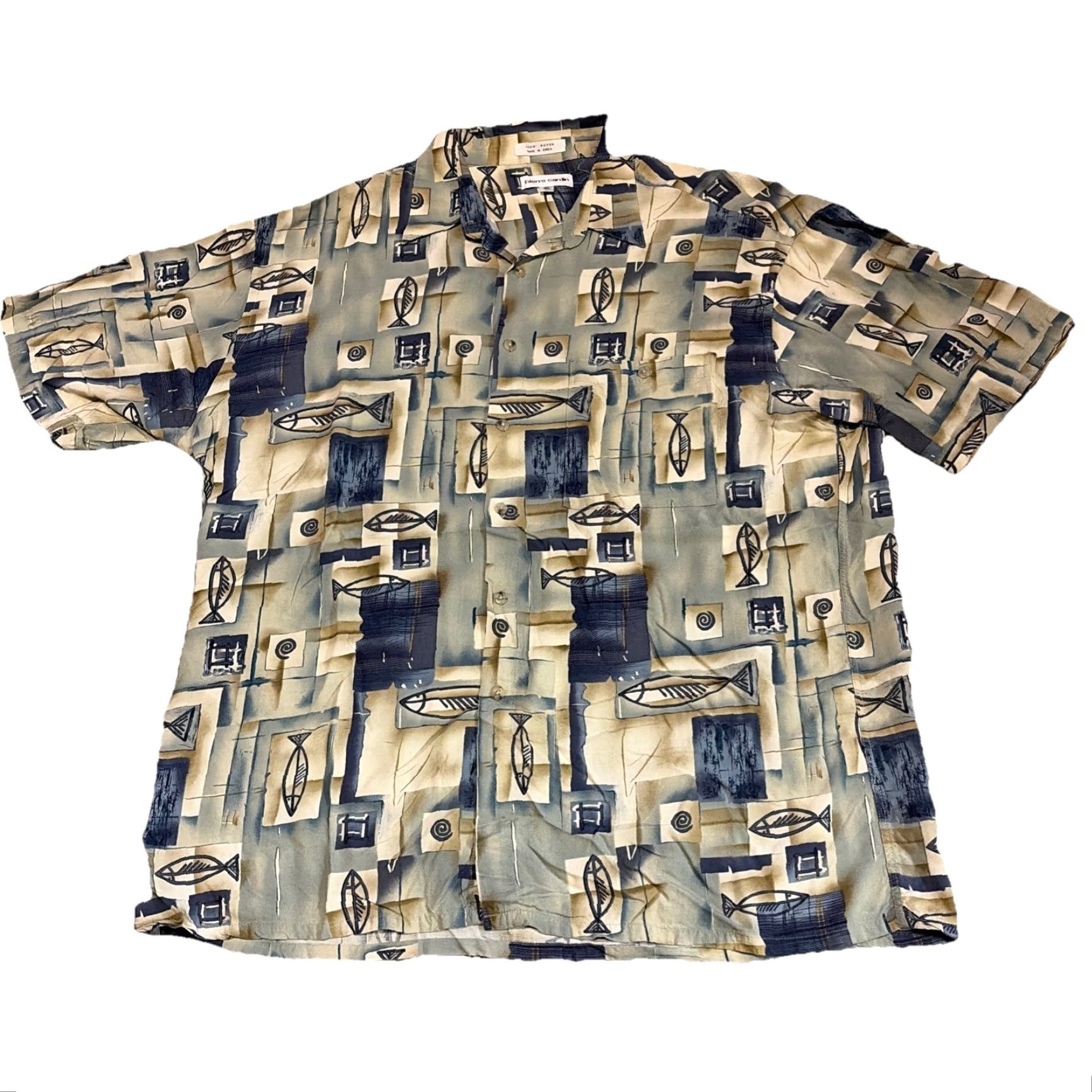 Pierre Cardin VINTAGE Pierre Cardin Fish Geometric Design 100% Rayon Button Up Shirt XL Green Mens Short Sleeve Regular Size Size US XL / EU 56 / 4 - 2 Thumbnail