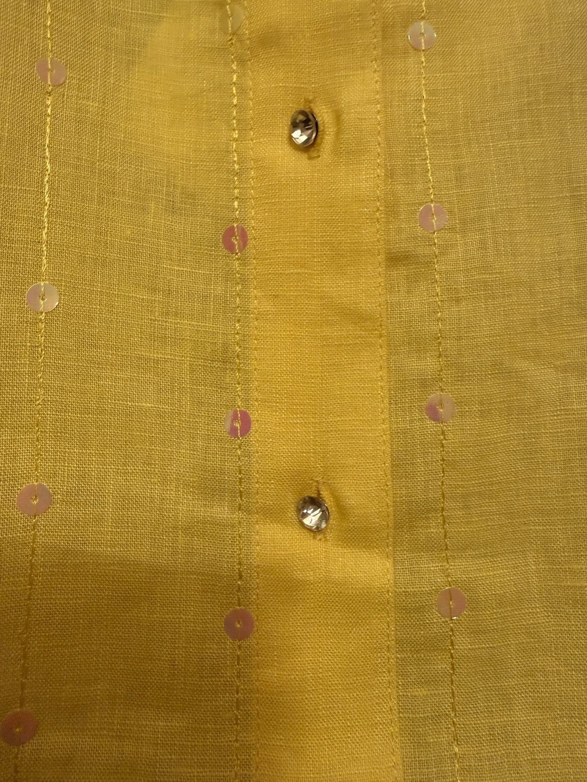 Quacker Factory Quacker Factory Yellow Linen Button Sequin Rhinestone Shirt Size S / US 4 / IT 40 - 4 Thumbnail