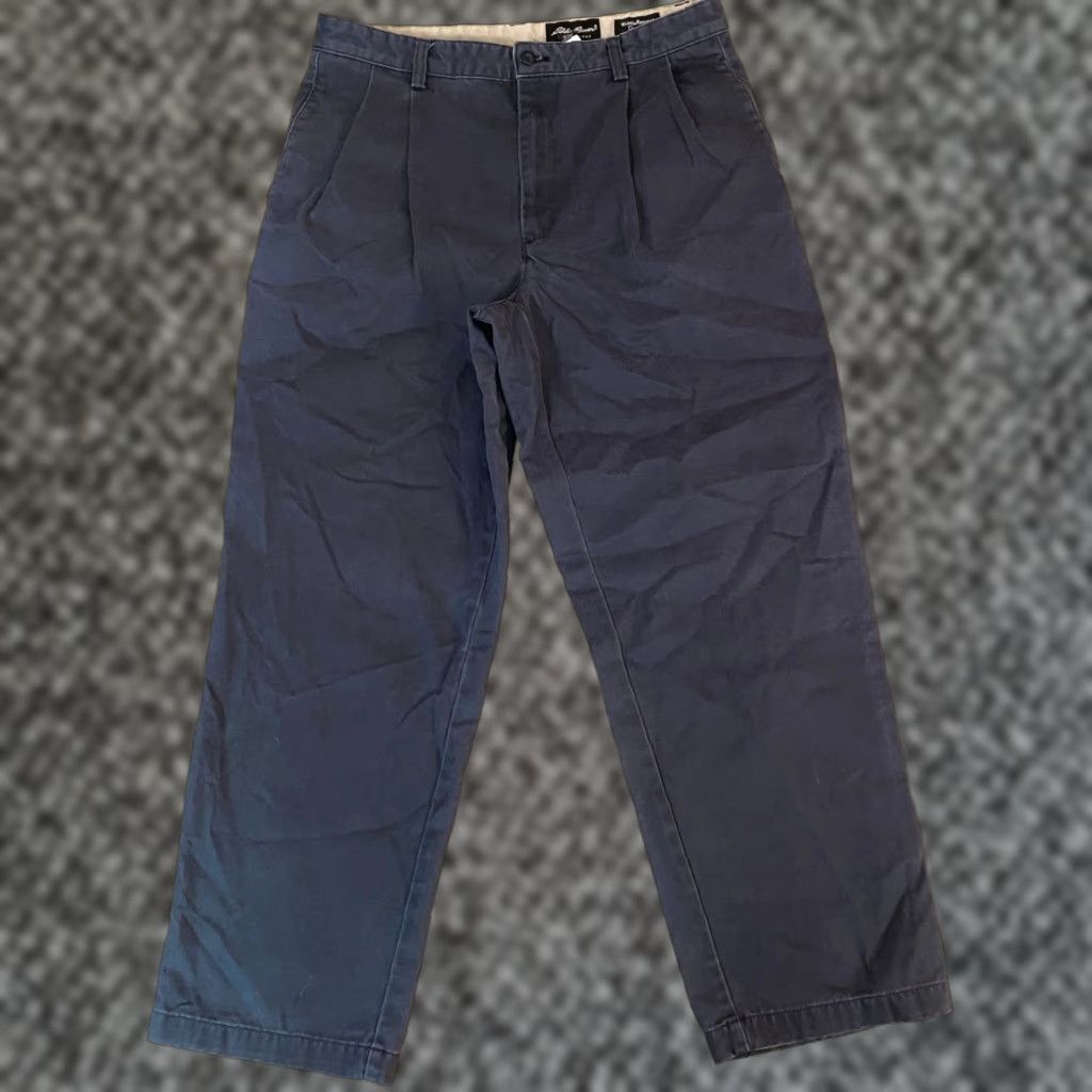 Eddie Bauer Eddie Bauer Mens Chino Pants Pleated Classic Fit Wrinkle Resistant Gray 35x30 Slant Pockets Work Casual Navy Blue Cotton Blend Button Zip Regular Mens Size US 35 - 1 Thumbnail