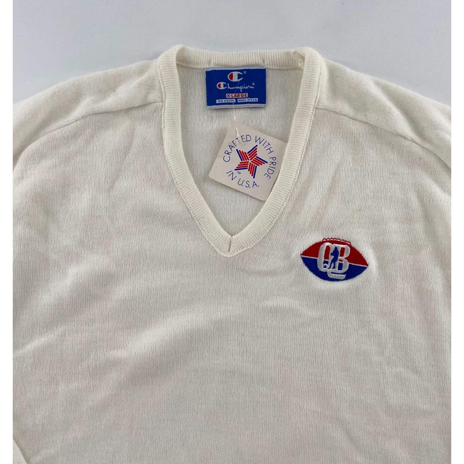 Champion VINTAGE Champion Sweater Adult XL White V-Neck Pullover Football Mens Size US XL / EU 56 / 4 - 4 Thumbnail