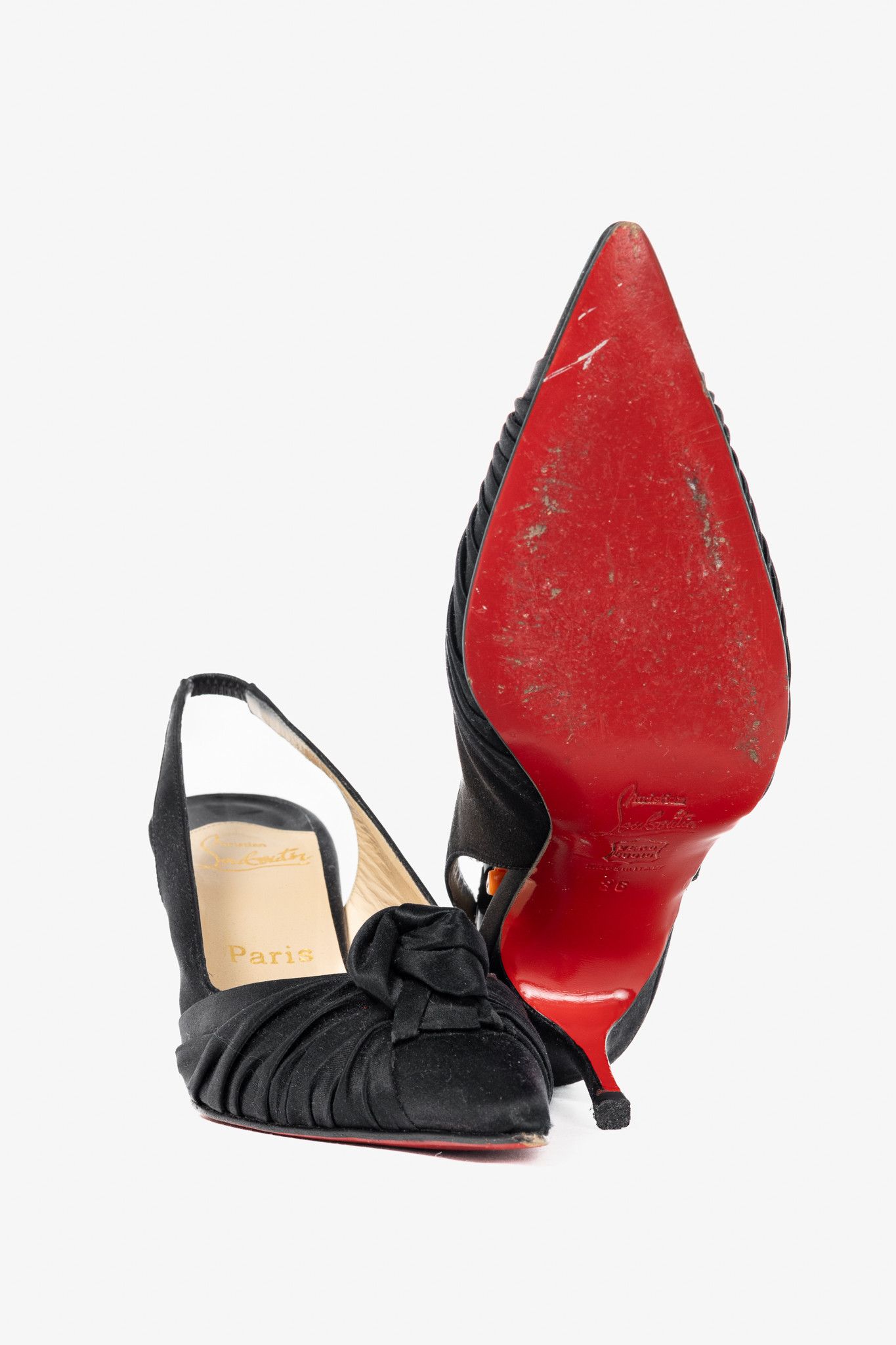 Christian Louboutin Christian Louboutin Francaise Sling Satin Knotted Heels Size US 5.5 / IT 35.5 - 4 Thumbnail