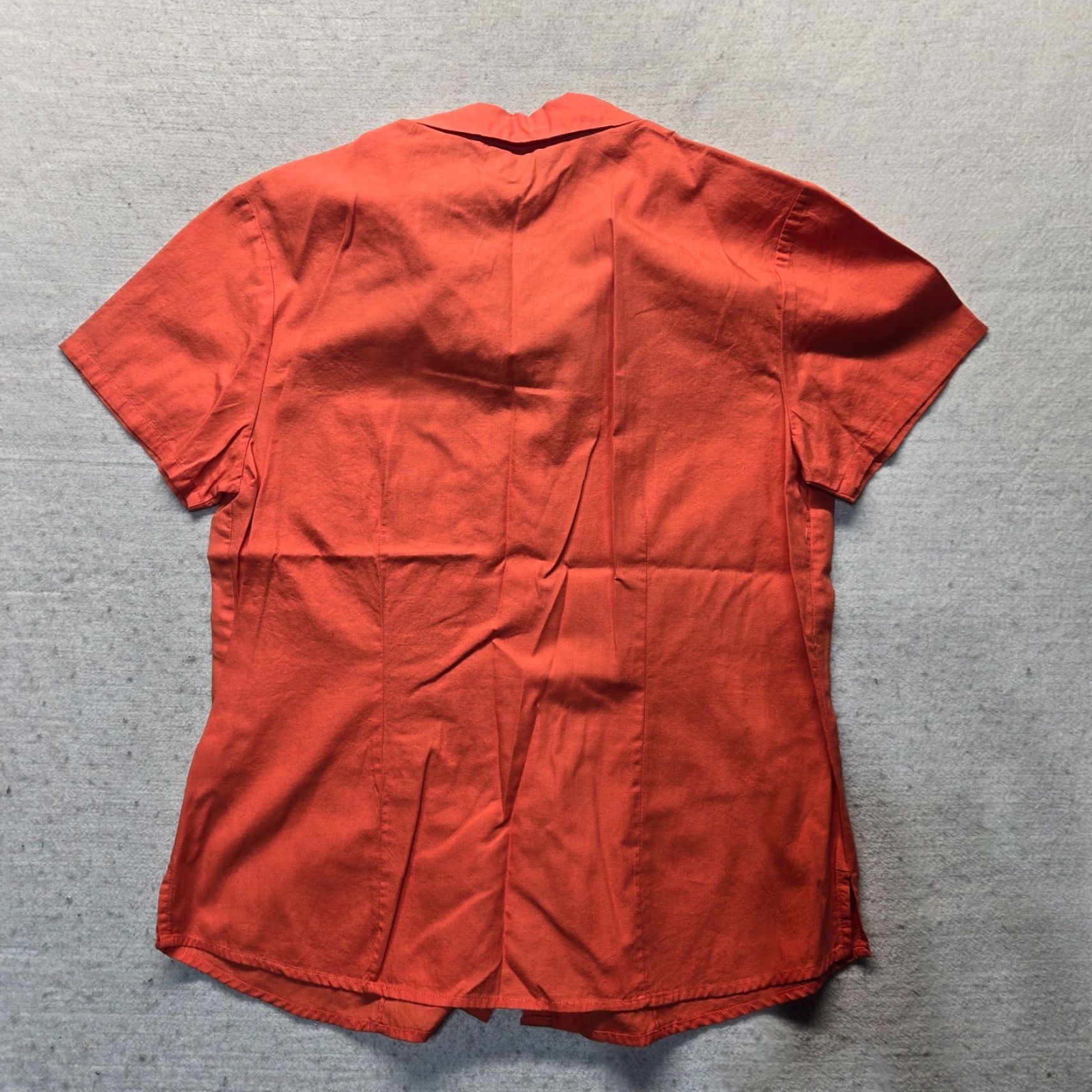Vintage Mountain Lake Shirt Women Adult Medium Orange Solid Short Sleeve Button Front Size M / US 6-8 / IT 42-44 - 7 Thumbnail