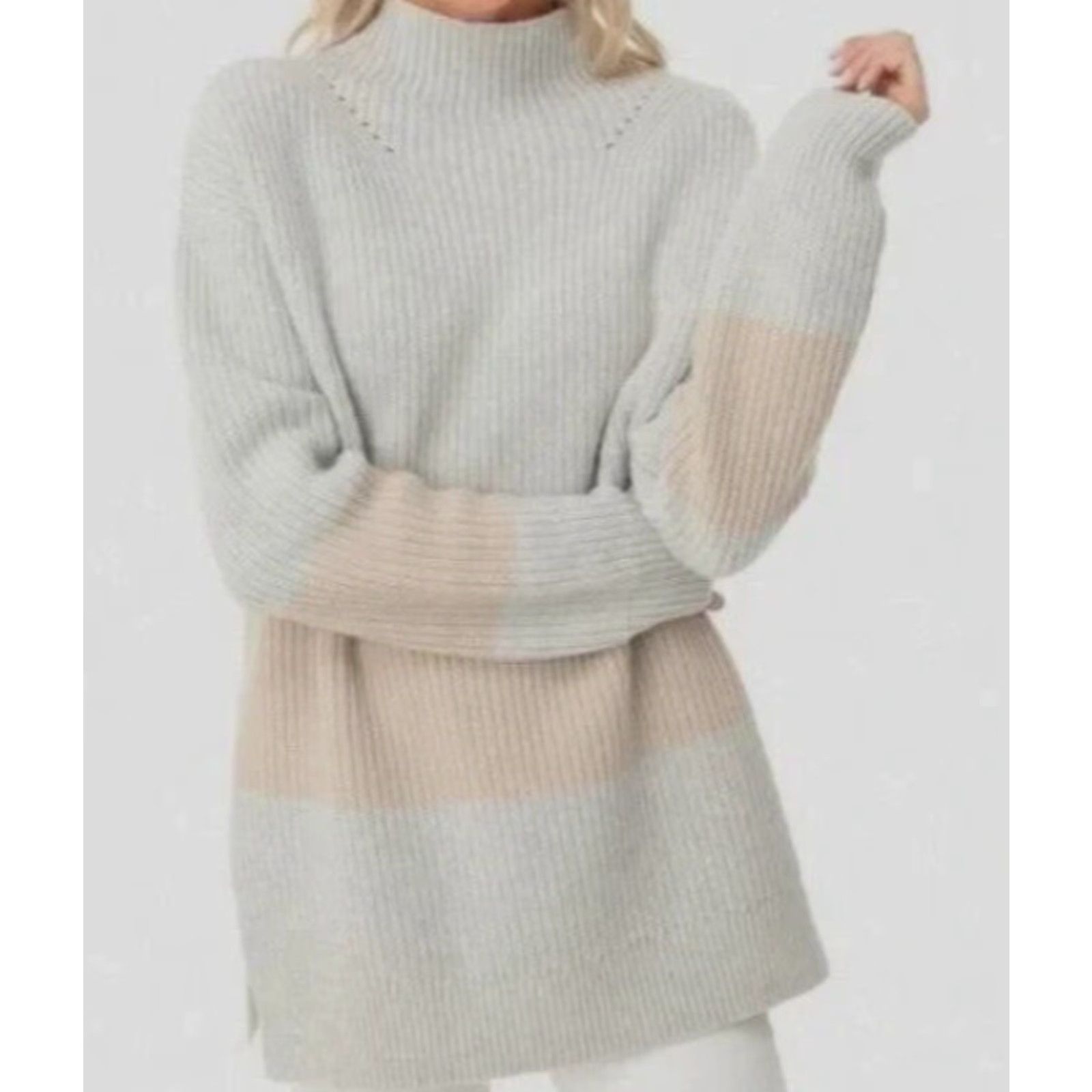 Vintage VINTAGE Tuckernuck Heather Broadway Striped Turtleneck Sweater Knit Wool Blend Sz L Size L / US 10 / IT 46 - 2 Thumbnail