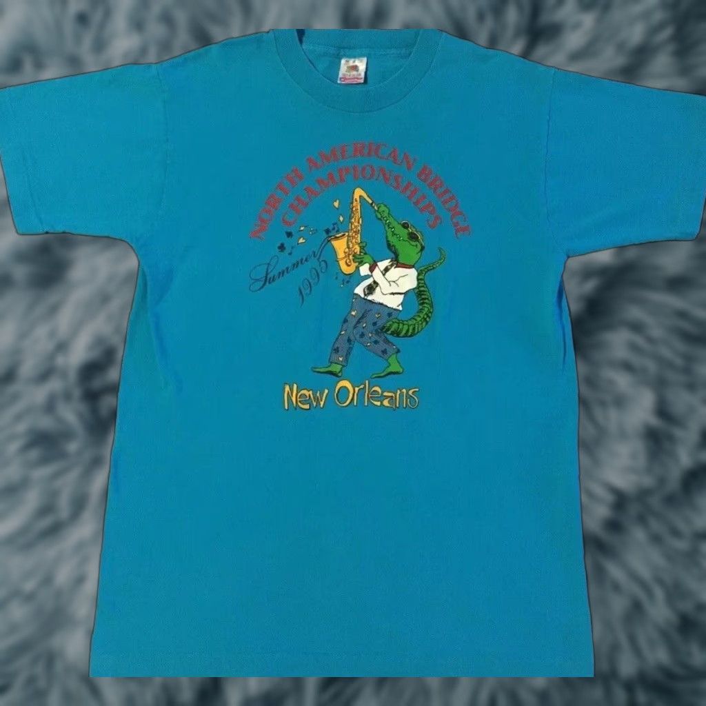 Vintage VINTAGE New Orleans Bridge Championship Shirt M Blue 90s Graphic Tee Men Vintage 90s LSU Jazz Mardi Gras City USA Louisiana Brainstormed? Size US M / EU 48-50 / 2 - 1 Thumbnail