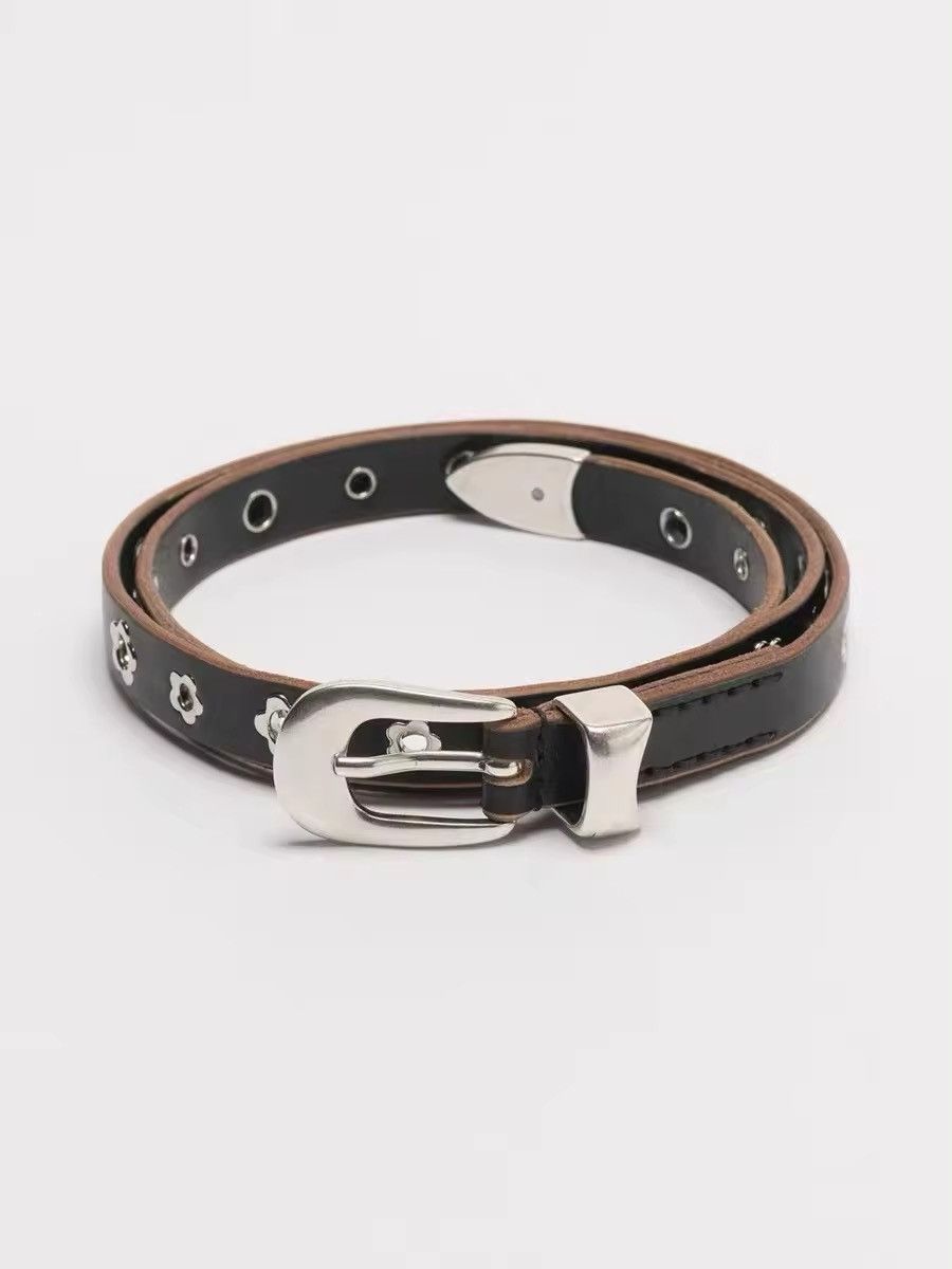 Leather × Vintage Women Flower Stud Rivet Hole Belt Size ONE SIZE - 5 Thumbnail