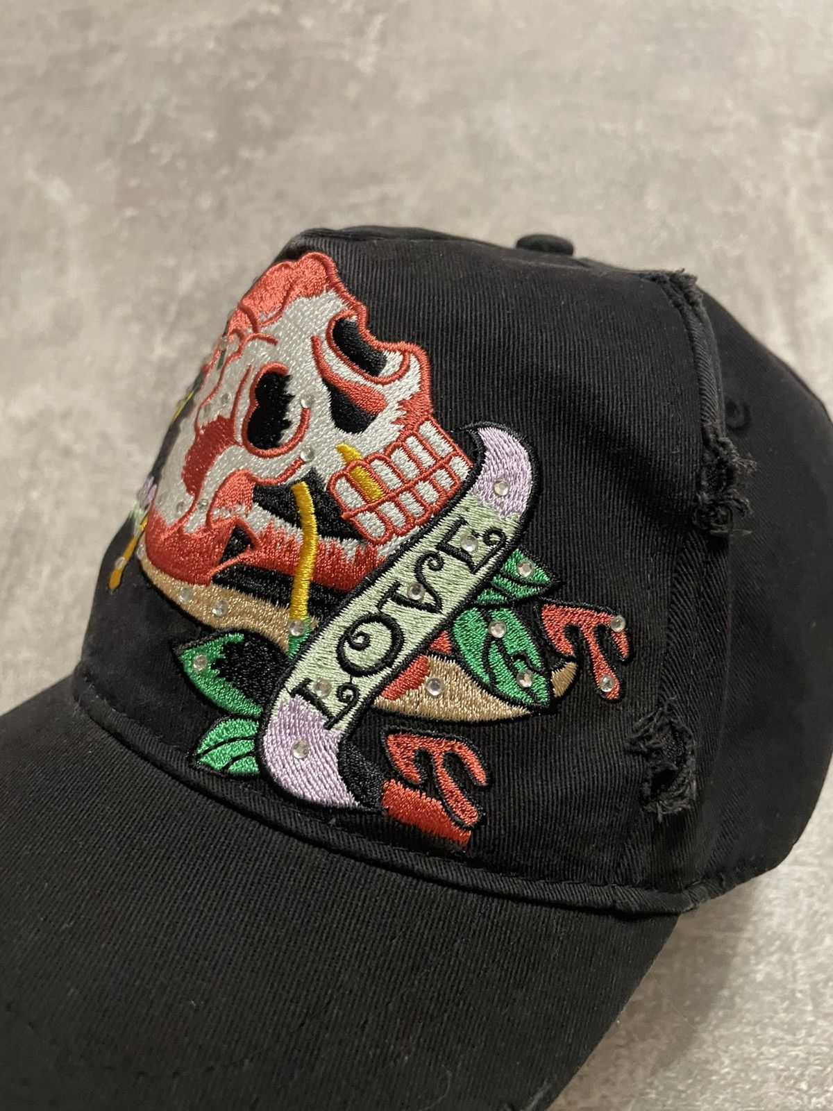 Ed Hardy × Japanese Brand Vintage Ed Hardy Style Skull Distressed Cap Y2K Size ONE SIZE - 3 Thumbnail
