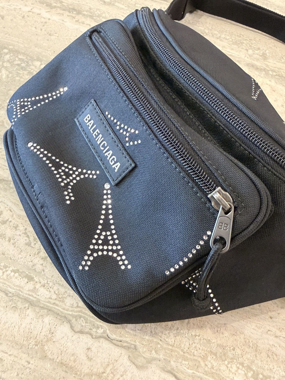 Balenciaga BALENCIAGA BLACK NYLON CRYSTAL EIFFEL TOWER FANNY PACK Size ONE SIZE - 5 Thumbnail
