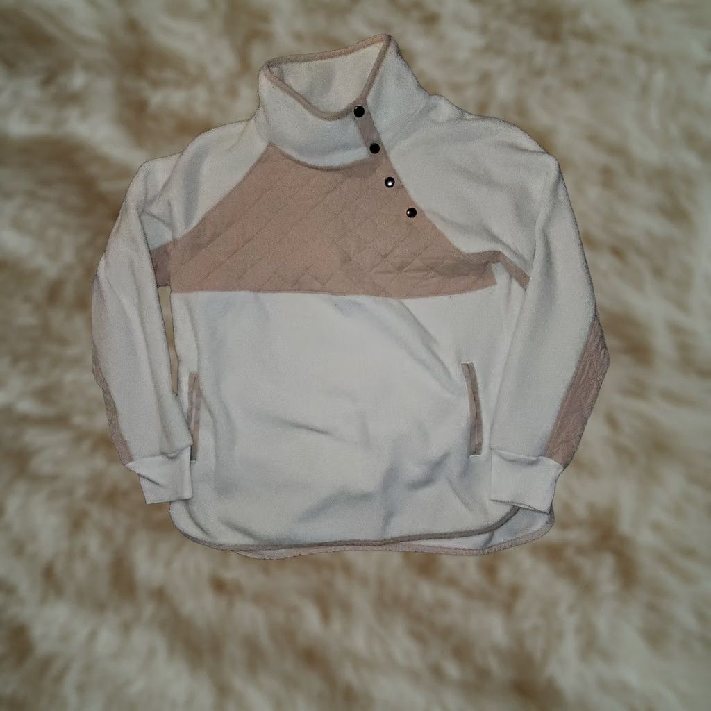 Abercrombie & Fitch Abercrombie & Fitch Fleece Quilted Pullover Jacket Women's Large White 1/4 Snap Size L / US 10 / IT 46 - 1 Thumbnail