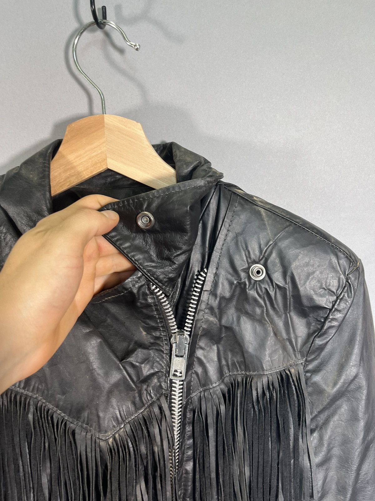 Vintage 1970s / 1980s Vintage Punk Fringe Leather Jacket Made in USA Size XL / US 12-14 / IT 48-50 - 6 Thumbnail